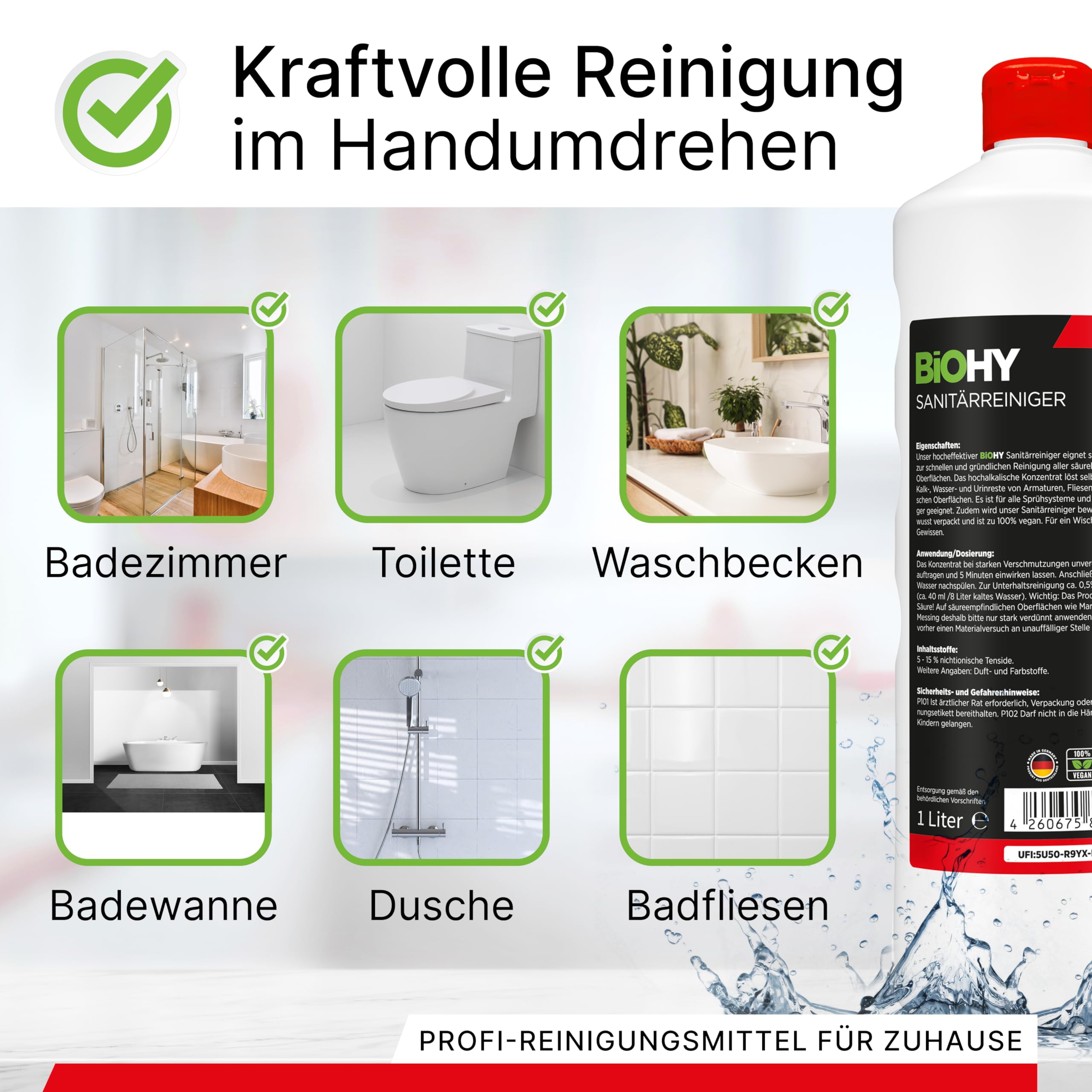 BiOHY Detergente per bagno (Lattina da 10 Litri) + Rubinetto di scarico | Concentrato decalcificante per ambienti sanitari | profumo gradevole e fresco | EXTRA FORTE (Sanitärreiniger)