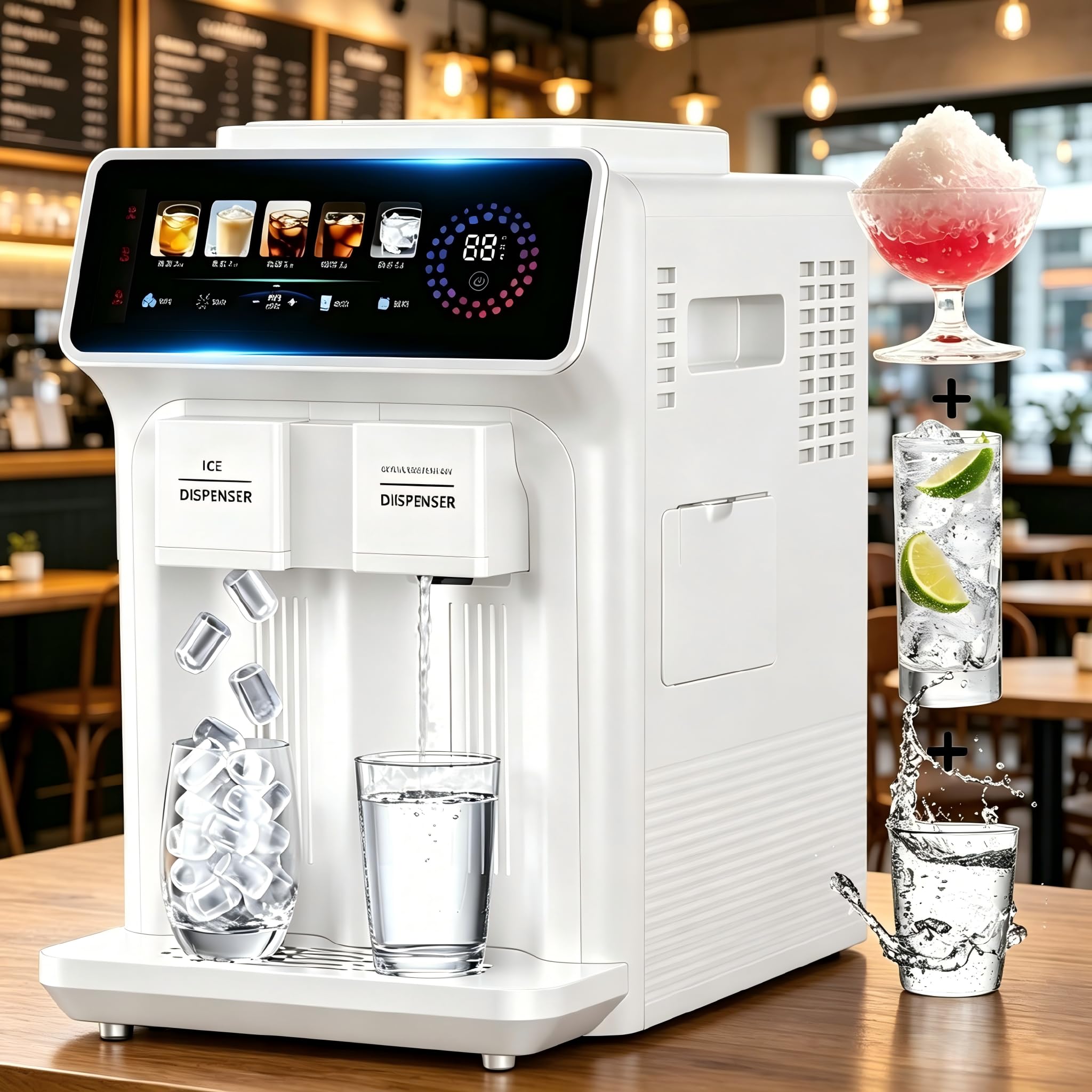 3 in 1 Water Dispenser with Ice Maker, Nugget Ice Maker Countertop, Bullet & Crushed Ice, Water Cooler, 15KG (33.07 Lbs)/24H, 12 Ice Cube/6Min, Self-Cleaning, 1KG (2.20 Lbs) Storage, Home white