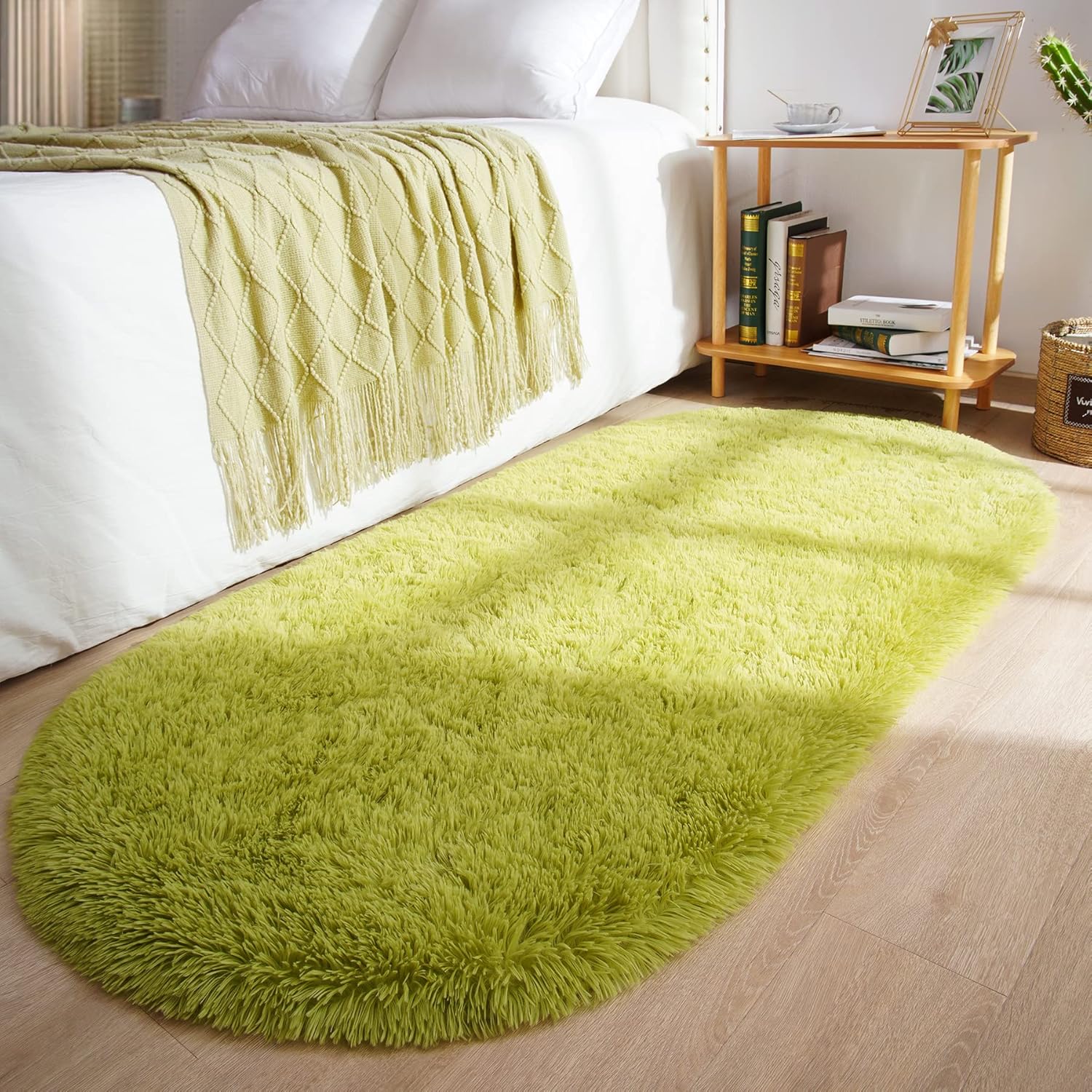 DETUM Green Rug Soft Fluffy Oval Rugs Kids Rug for Girls Boys Bedroom