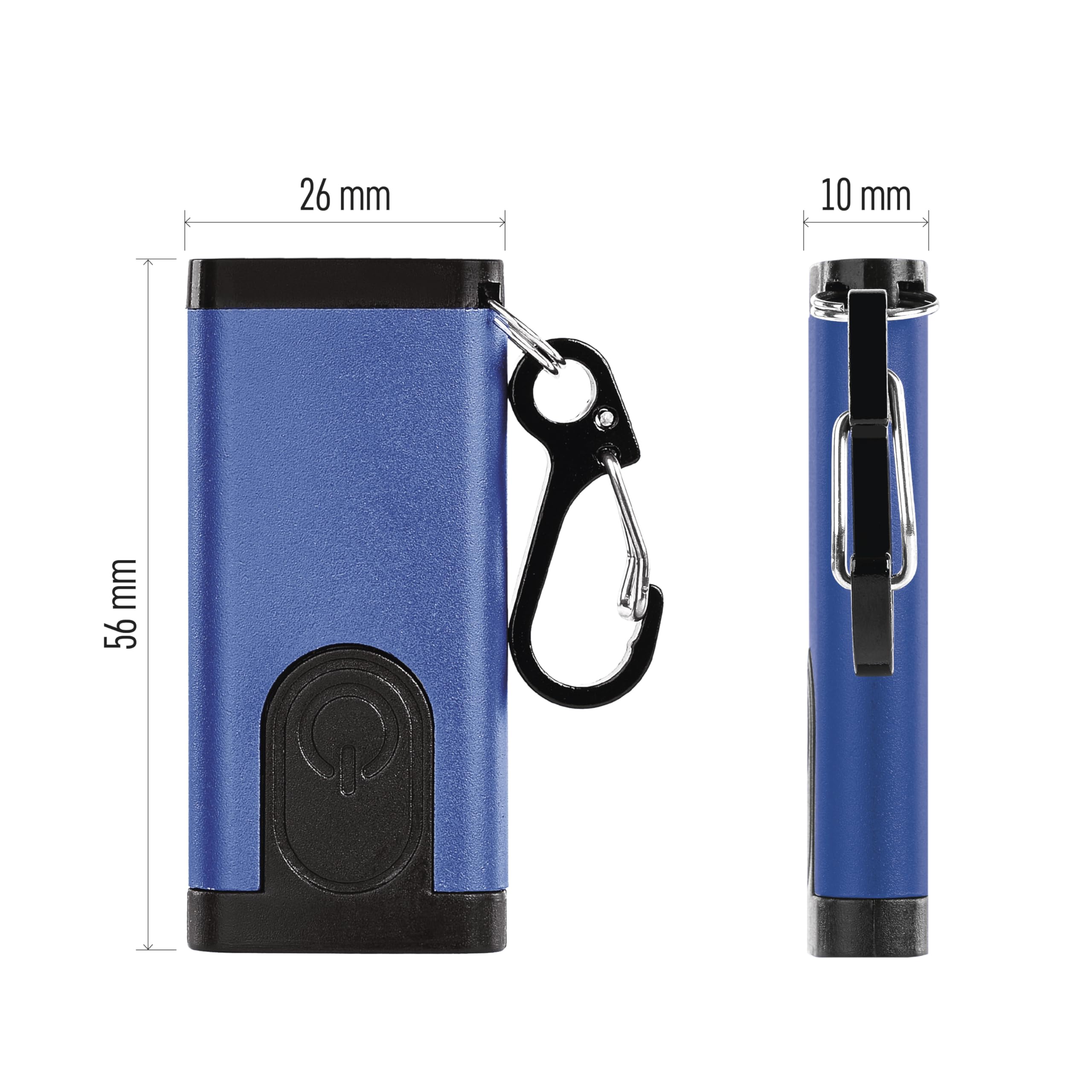 EMOS - Linterna LED recargable con clip en 2 colores cada 6 unidades – 3 modos de luz - Flujo luminoso de 100 lm, alcance de 20 m - Batería Li-pol de 200 mAh 3,7 V – 4,5-8 h de uso - Incluye cable de