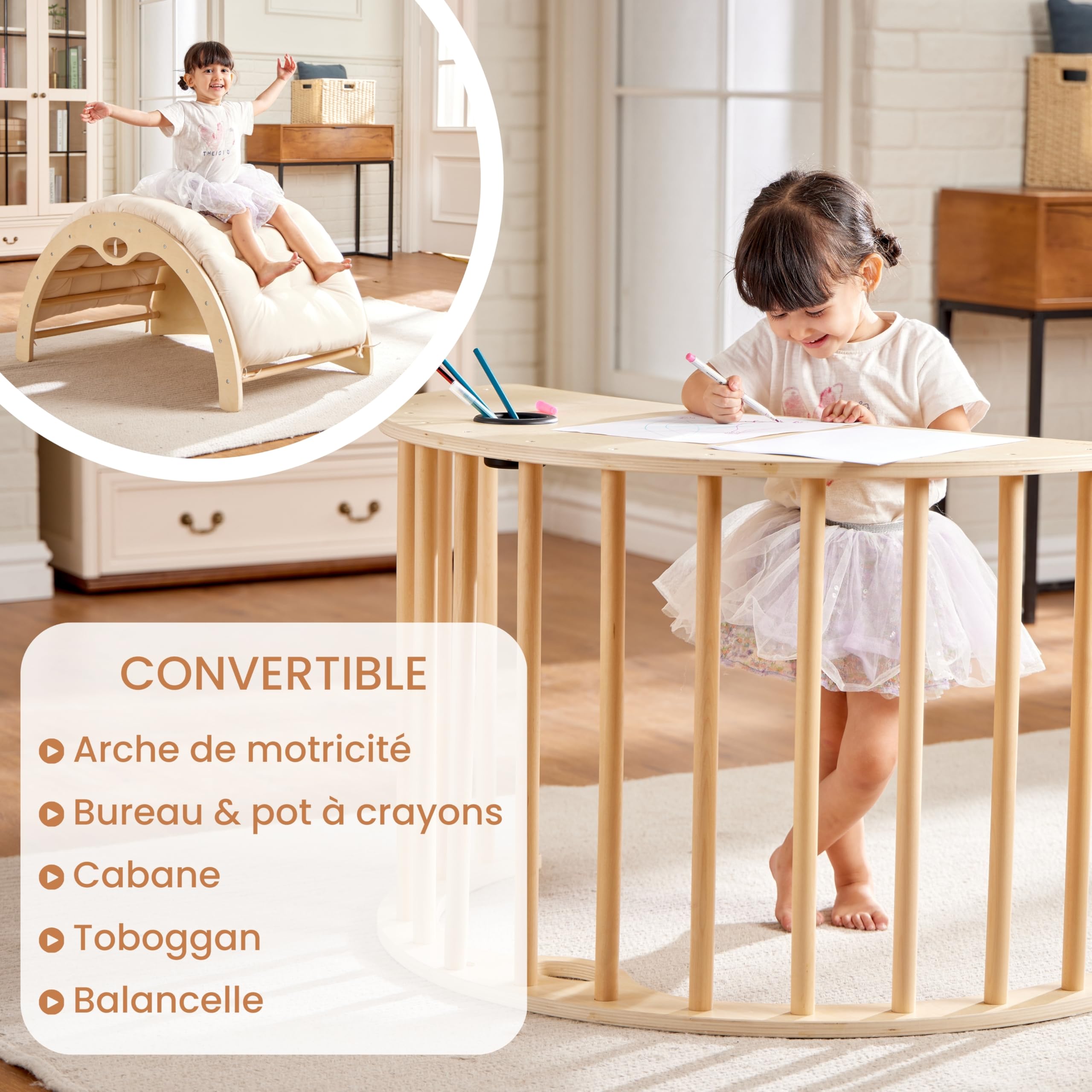 Arche Montessori avec Coussin - Parcours de Motricité Bébé et Triangle d'escalade, Certifié CE pour Enfants 1-6 Ans : Module de Motricité pour Le Développement de l'Autonomie