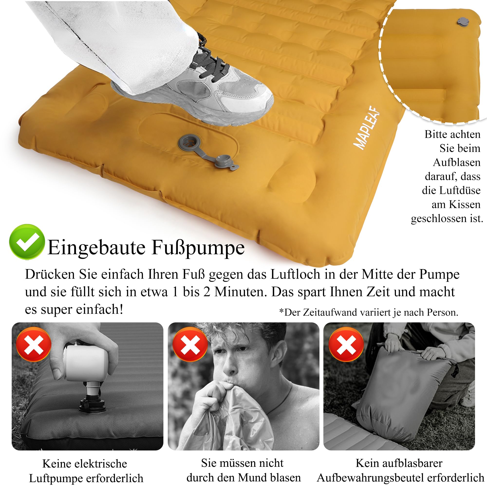 Materac dmuchany, tryb nożny, 12 cm grubości, na kemping, do spania w samochodzie, ochrona przed katastrofami, gruby z poduszką, ultralekki, kompaktowy, wodoszczelny, do wspinaczki górskiej
