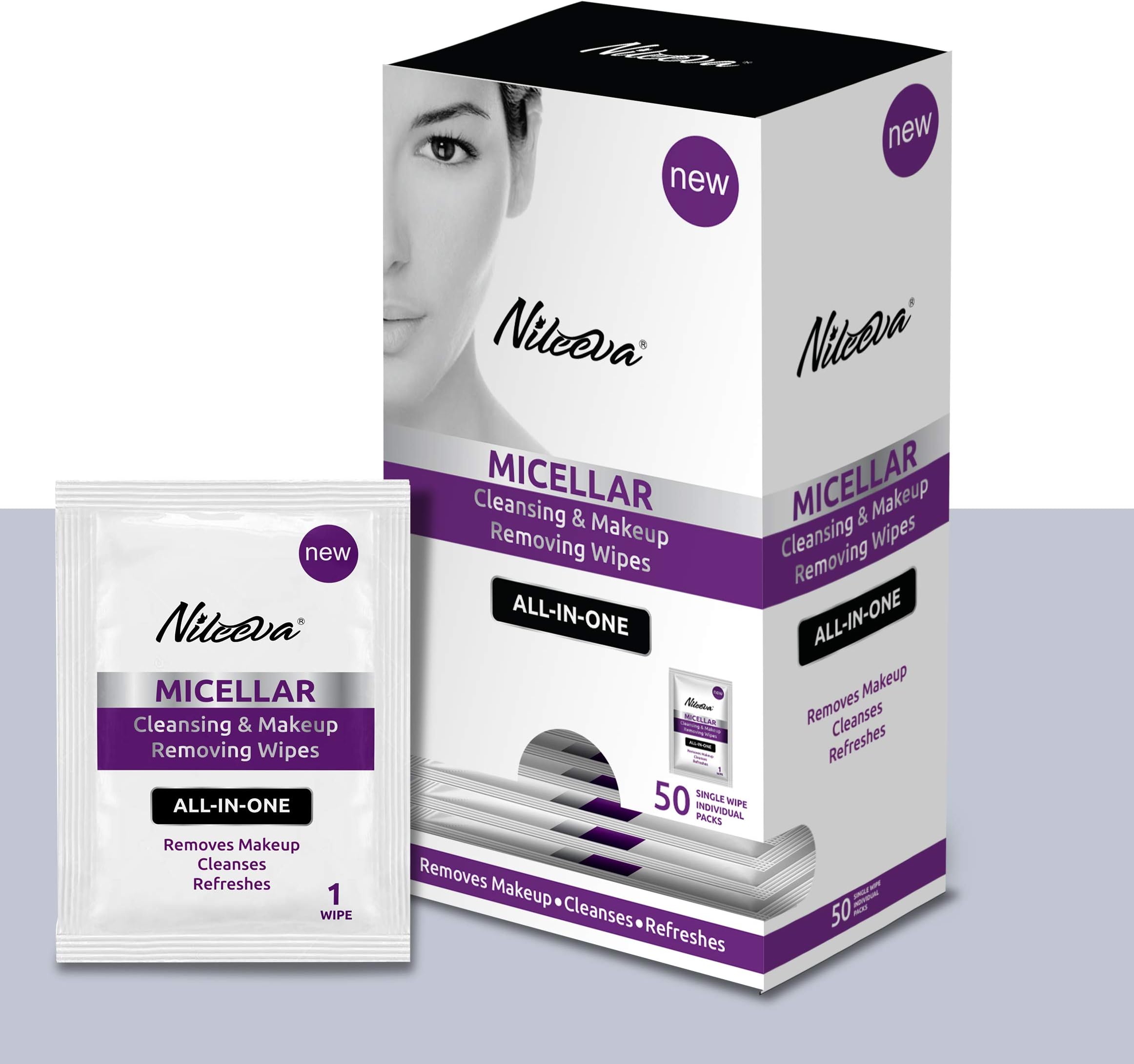 Visage Collection Micellar Makeup Remover Cleansing Cloths and Daily Cleansing Facial Wipes to Remove Makeup and Mascara Sachets (50 Packs (1 Count))