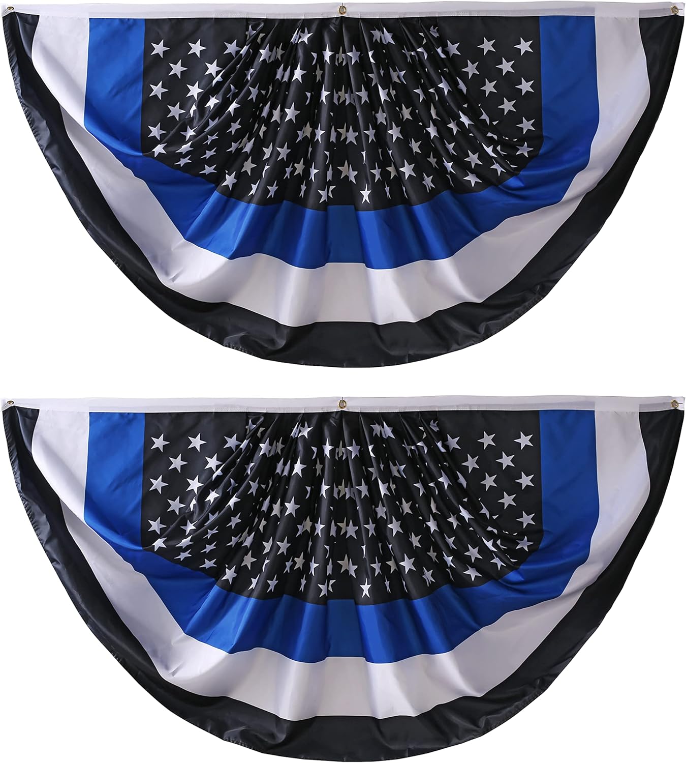 Police Pleated Fan Flag Bunting 3 x 6 Ft Thin Blue Line USA American Policemen Pleated 2 Pcs Fan Flag Banner, Police Half Fan Flag Party Decorations Supplies For Parades,Celebration