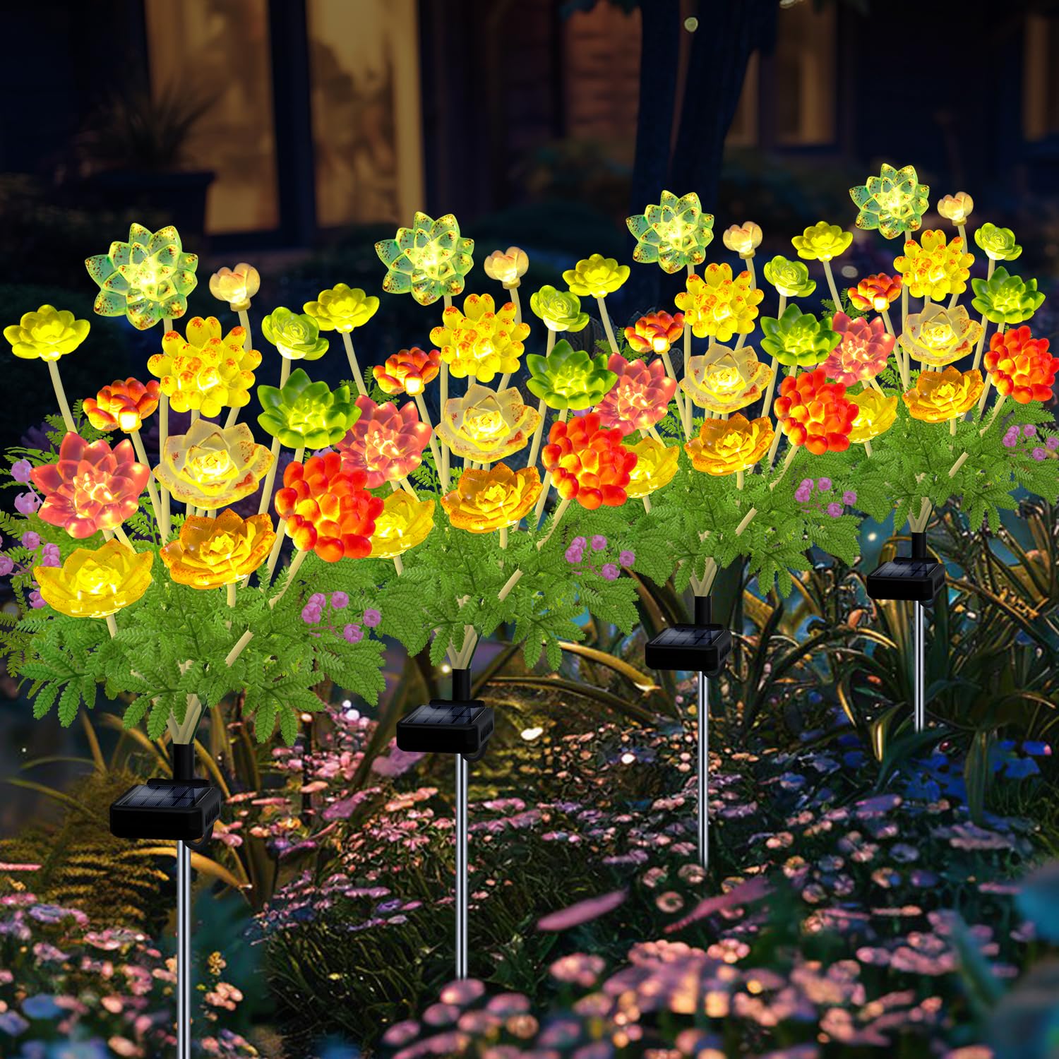 New Solar Lights Outdoor, 4 Pack Succulent Plant Lights for Outside, Waterproof Garden Decoration Lights for Yard Lawn Patio Balcony, Perfect Gifts for Mother's Day Women