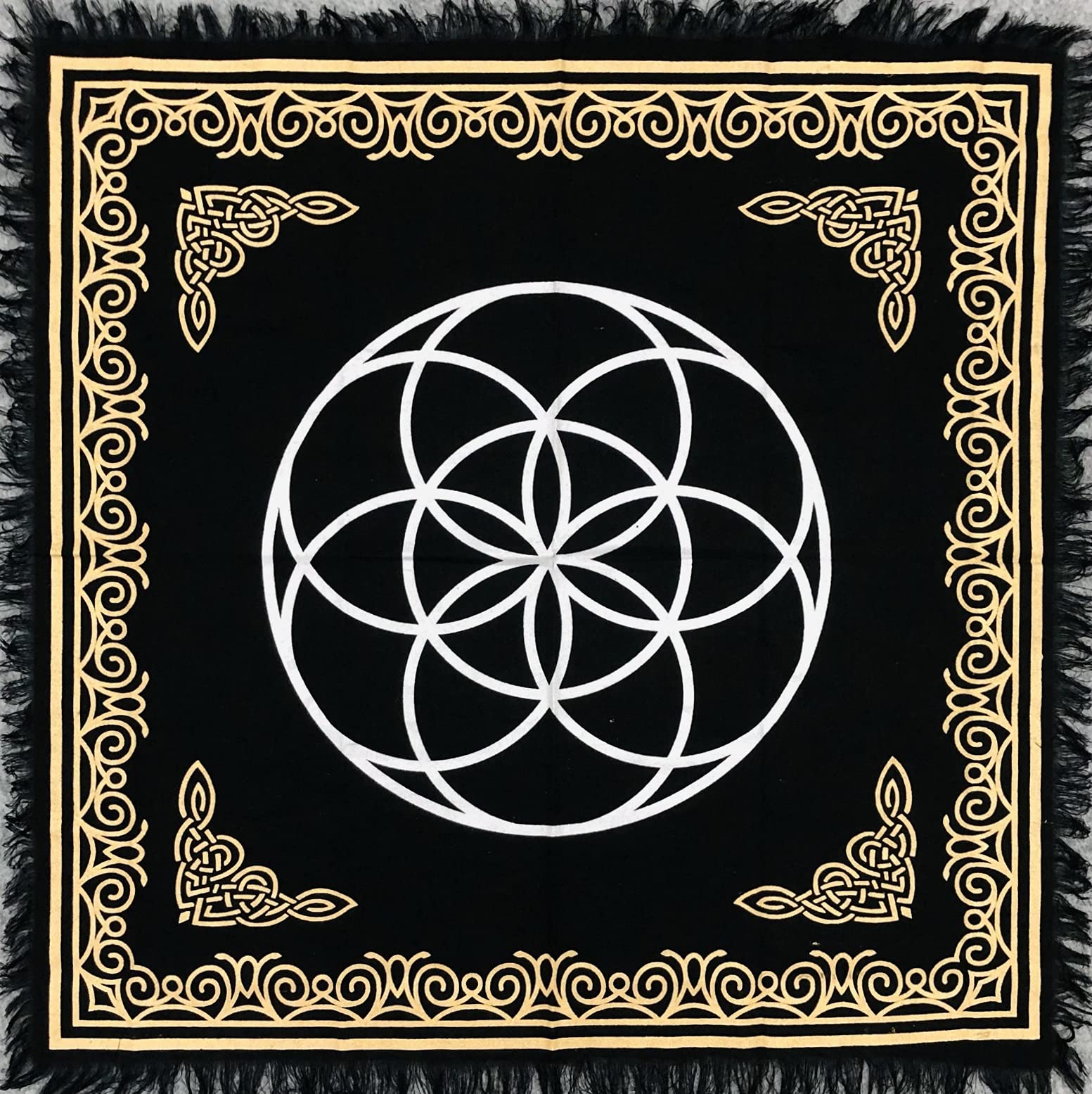 THE ART BOX Altar Cloth Seed of Life - 36x36 Inches Tarot Cards Table Napkins Witchcraft Supplies Black Tarot Tablecloth Square Alter Pagan Spiritual Celestial Deck Sacred Cloth Premium