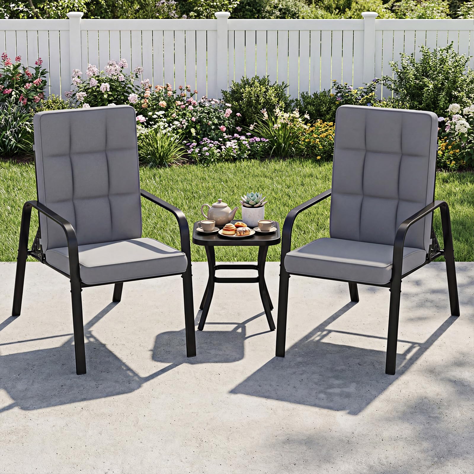 COSTWAY Gartenstühle 2er Set, Gartensessel mit Kissen und Verstellbarer Rückenlehne, Balkonstühle, Terrassenstühle bis 180 kg belastbar, für Garten, Balkon, Terrasse (Grau)
