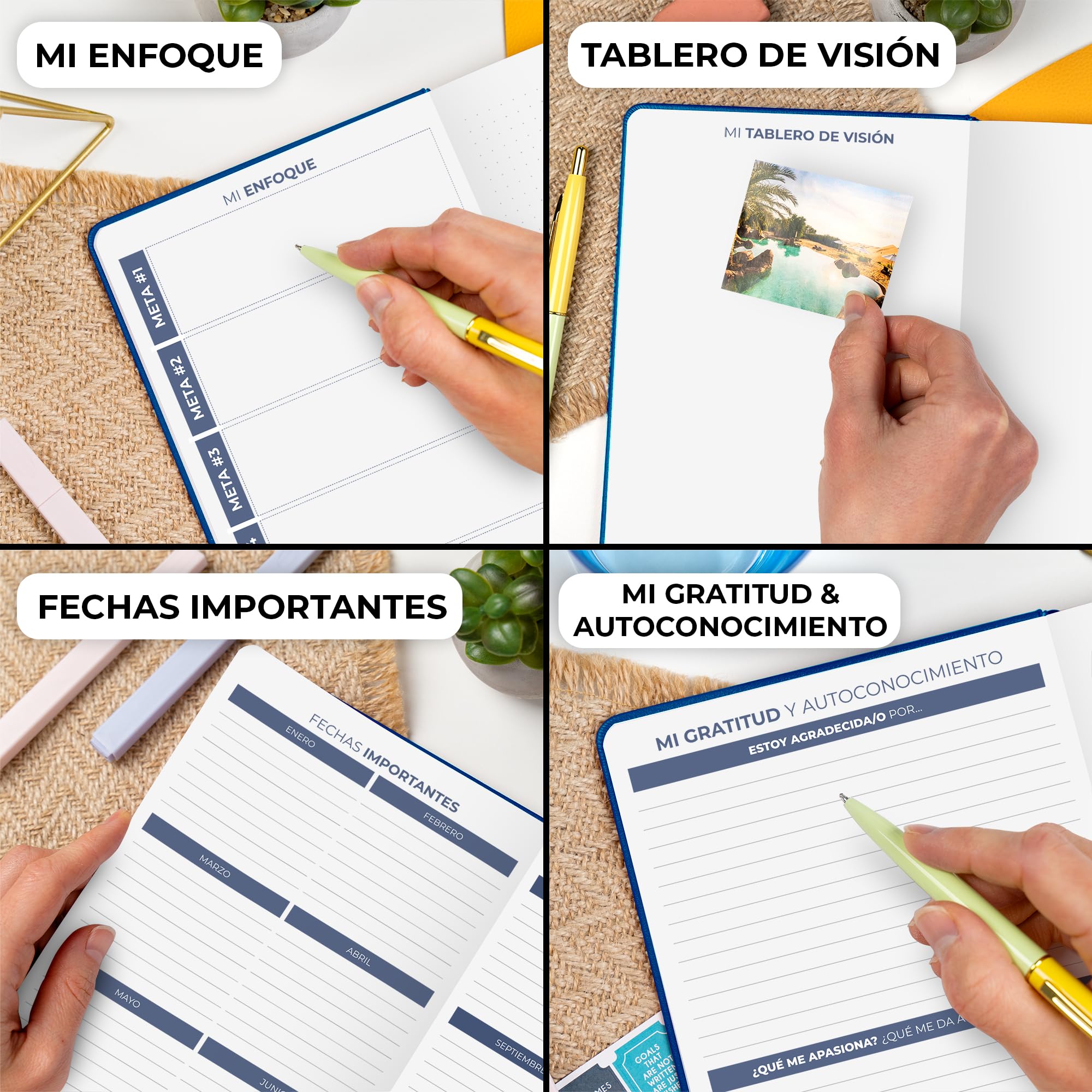 Clever Fox Agenda 2 Edición en Español - Colorida Agenda de Objetivos Semanales y Mensuales, Organizadora de Tiempo, Sin Fecha A5 (Azul místico)