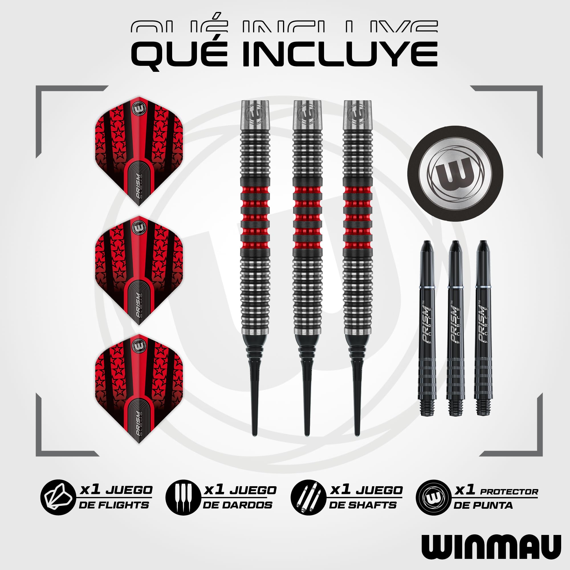 WINMAU Joe Cullen 22 Gramos Softip Dardos de tungsteno con vuelos y Ejes
