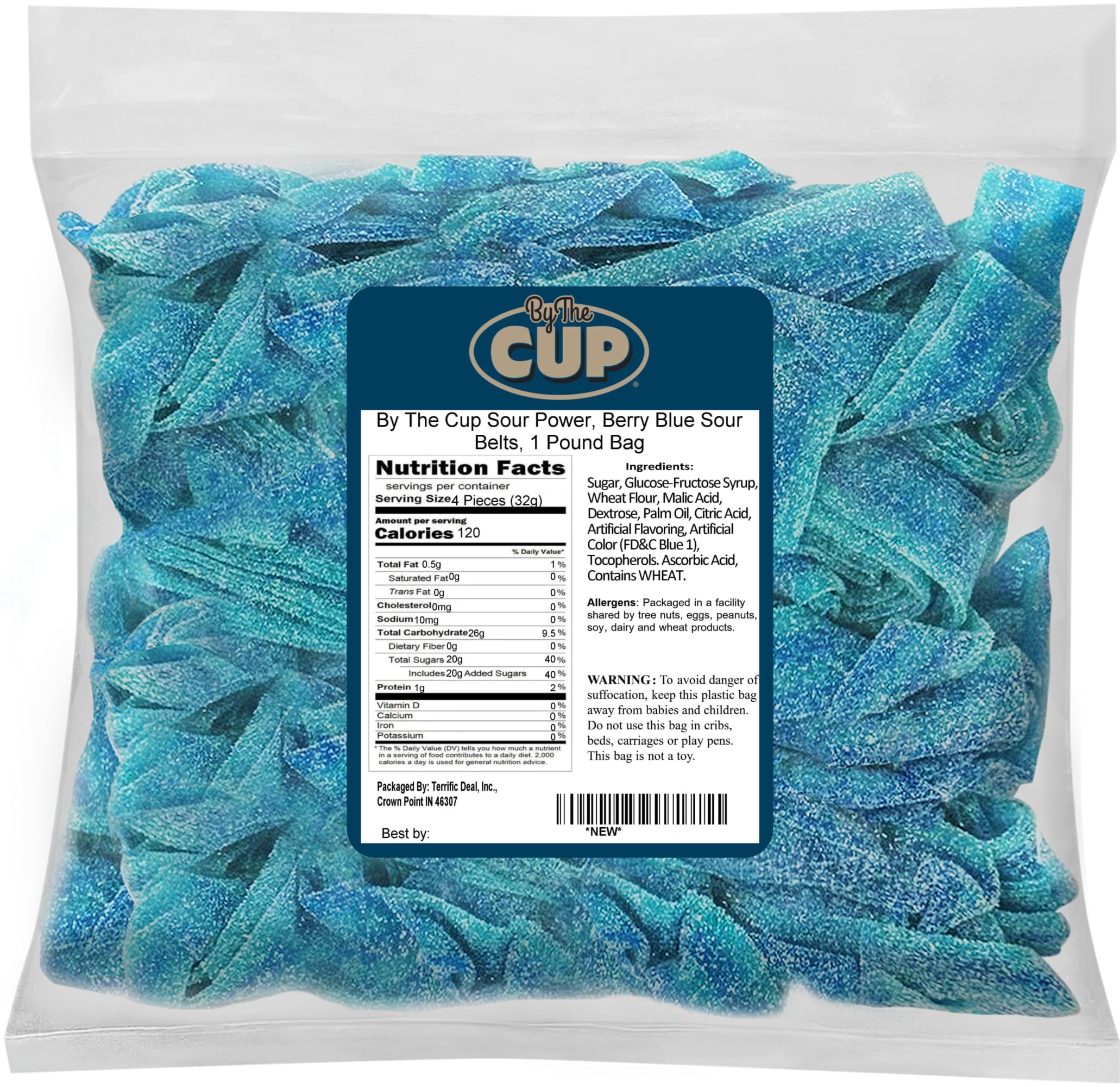 By The CupBerry Blue Sour Belts, 1 lb Bulk Bag