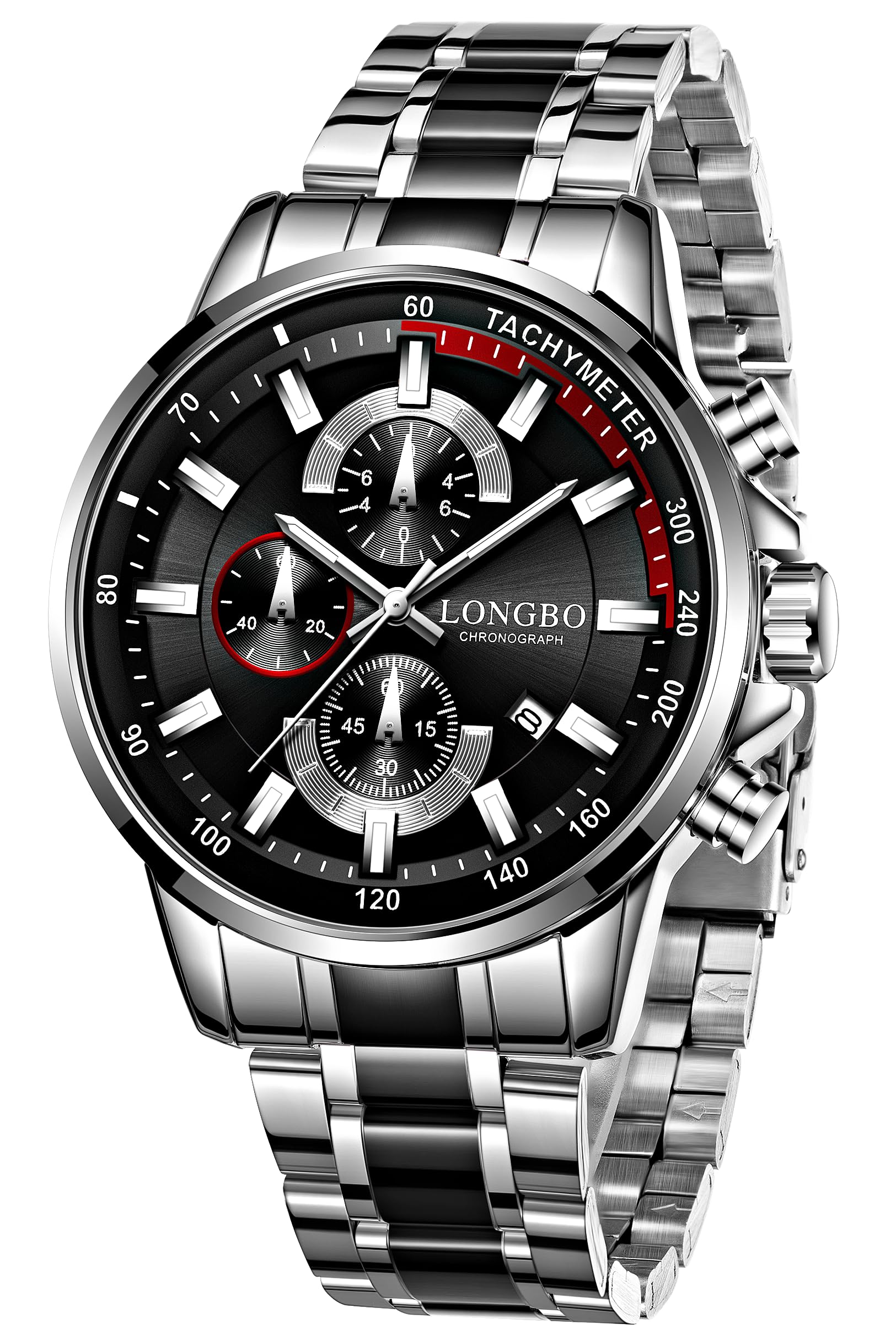 LONGBO Mens Watches Fashion Chronograph Luxury Dress Waterproof Quartz Wristwatches for Men Stainless Steel Band | Birthday Anniversary Gift for Men (Silver) (B0C14QR3SS) Amazon Price History, Amazon Price Tracker
