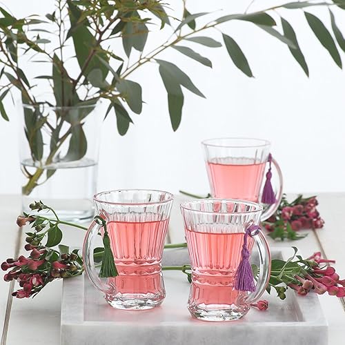 Miniatura 3 de BOHEM'S Tazas de café de vidrio transparente de 5 onzas, tazas de capuchino con mango grande, vasos de té para bebidas calientes y frías, café con