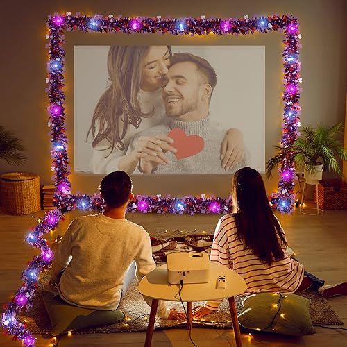 Miniatura 5 de Guirnalda de oropel para el día de San Valentín de 16.4 pies con luces, guirnalda de oropel metálica para colgar, guirnalda de oropel brillante con
