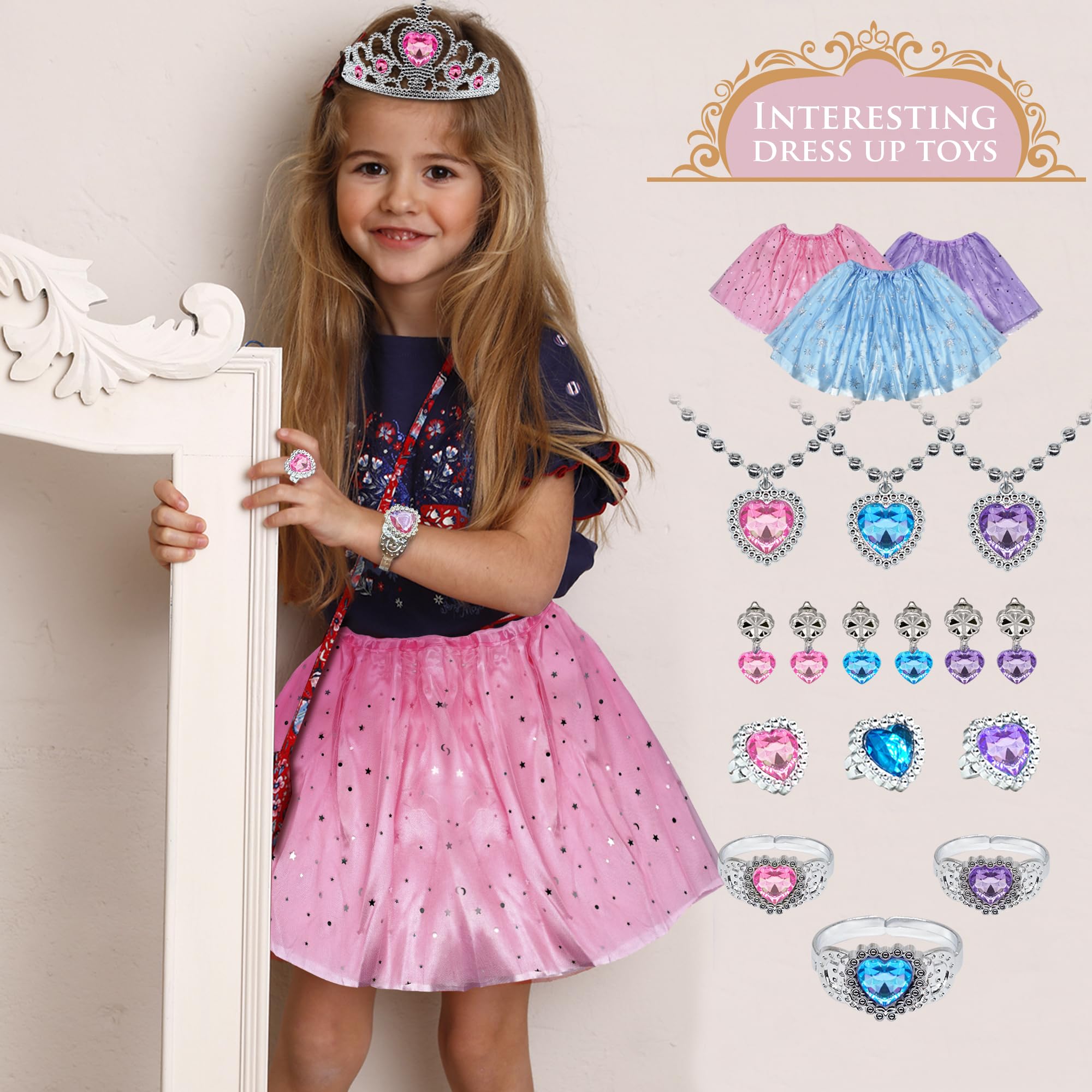 Principessa Vestire Abiti Ragazza - Costume Bambini con Robbe, Scarpe, Gioielleria, Giocattoli per Ragazze Età 3,4,5,6 anni, Scarpe Bambini Gioco di Ruolo Idea Regalo per Compleanno Natale