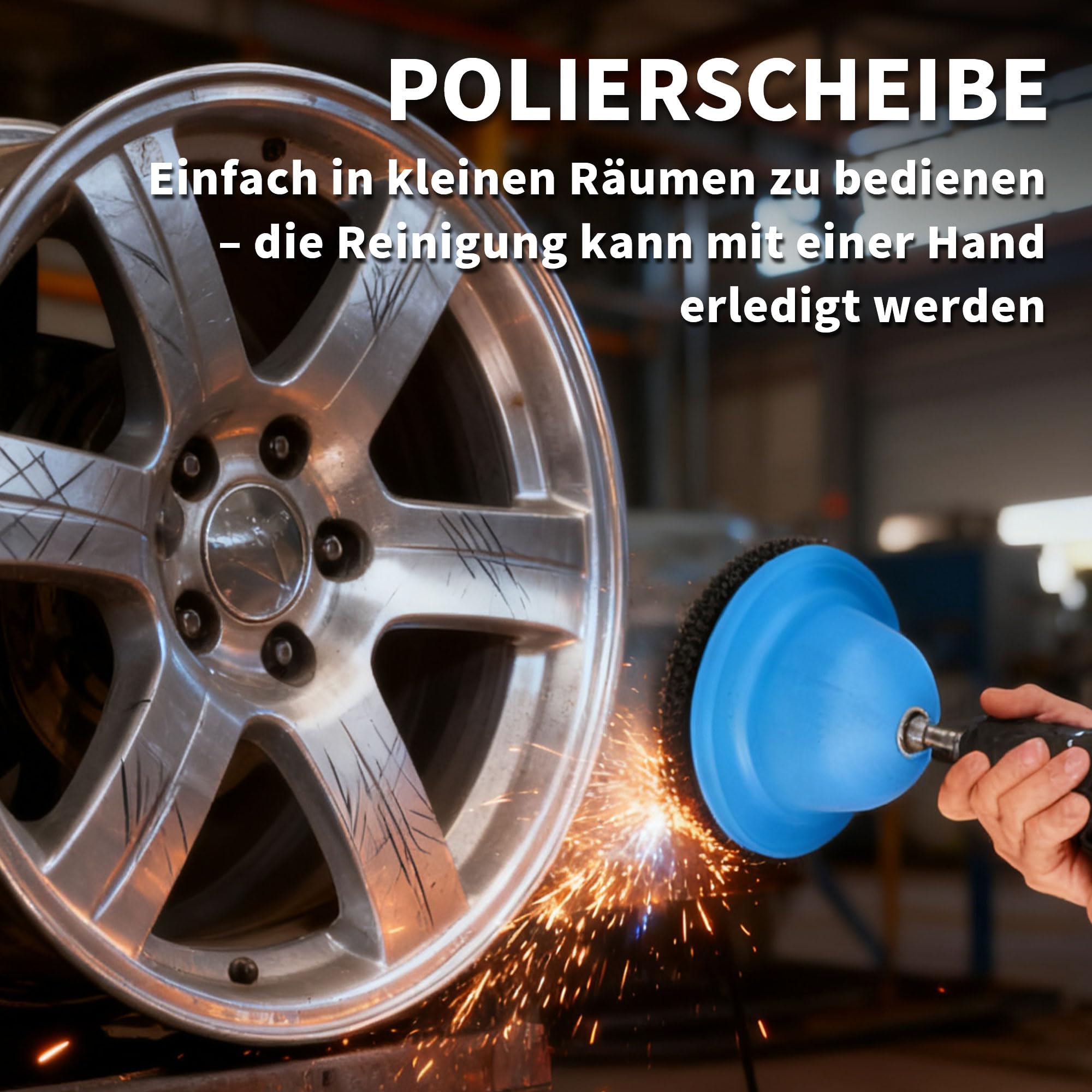 Radnabenschleifer Ø 90 mm innen, Ø 150 mm außen, Radnabenreiniger mit 1/2"-Vierkantantrieb, inklusive Adapter, Werkzeug für Felgenreinigung, Rostentfernung und Bremssystempflege
