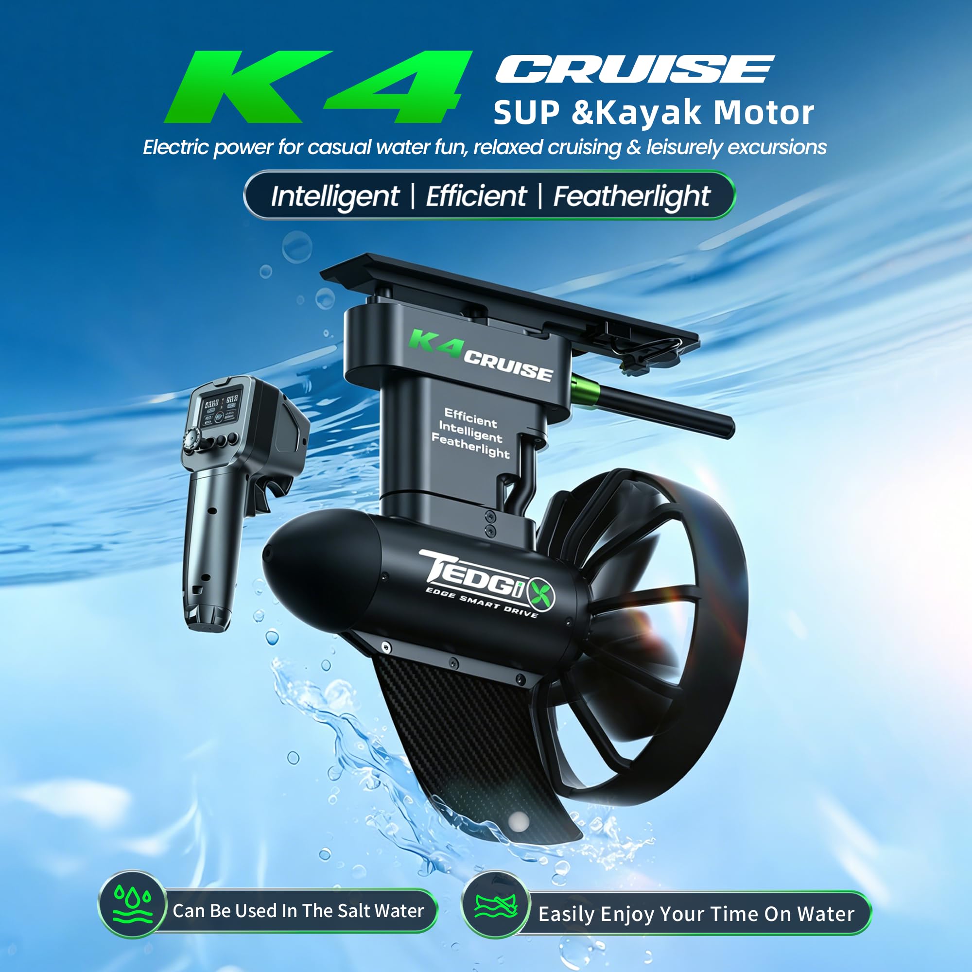 Moteur Tedgix K4C pour SUP et Kayak, 400W sans balais propulseur sous-marin télécommande sans fil avec batterie étanche B8, ailerons électriques pour planche à pagaie, aileron de boost pour canoë et