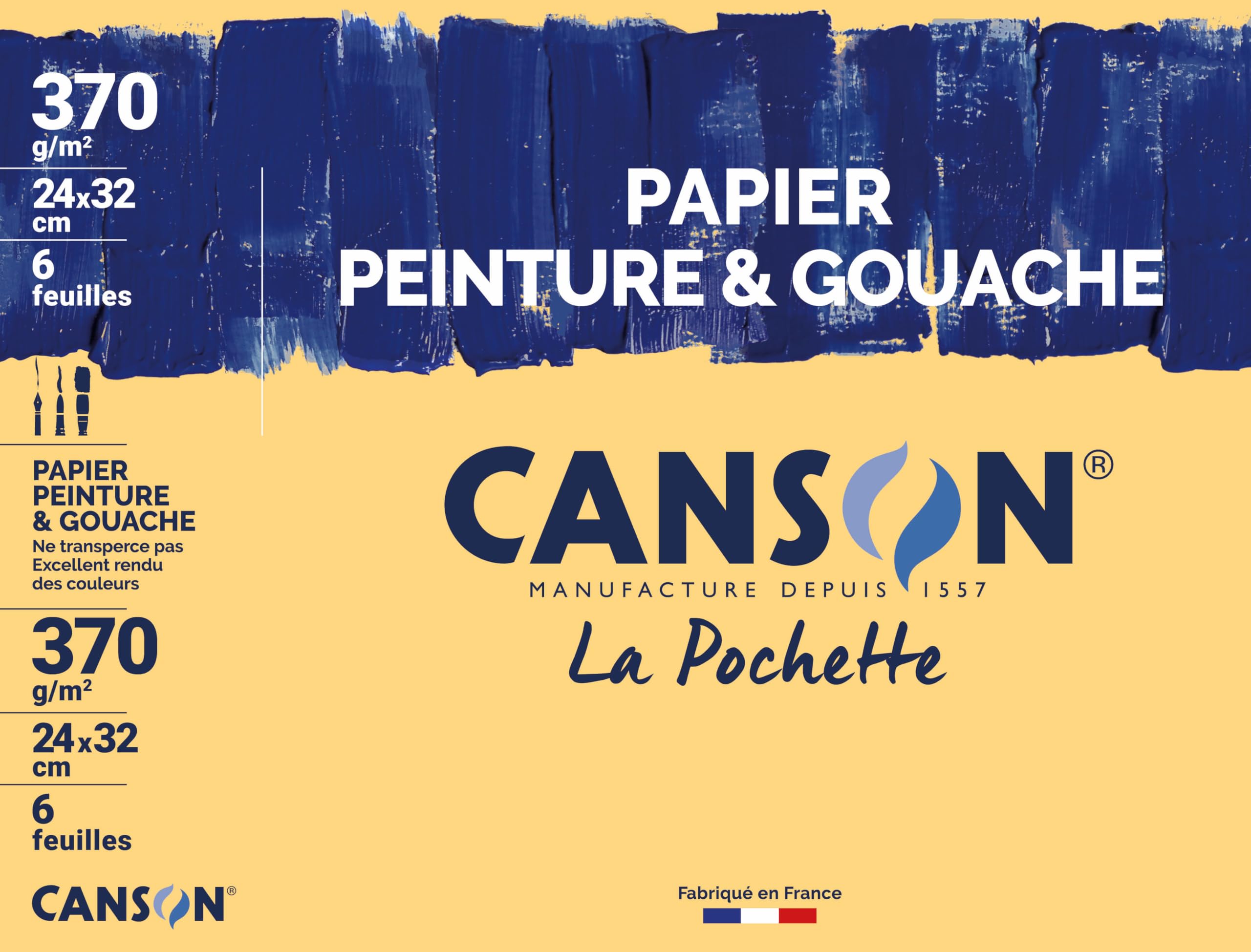 CANSON Pochette papier peinture et gouache 24x32cm 370g/m²