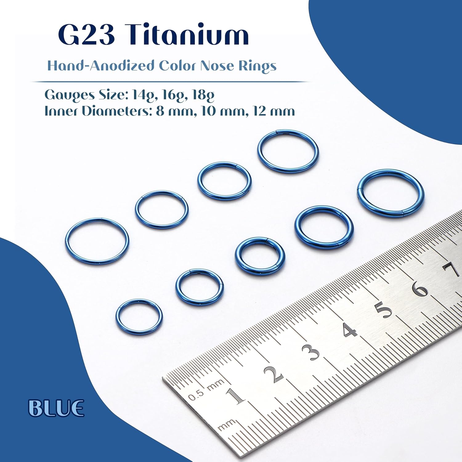 BodyBonita Anodized G23 Titanium Nose Rings Hoops for Women, 14/16/18G Septum Jewelry Conch Helix Daith Tragus Cartilage Earrings Lip Belly Buttom Piercing 8/10/12mm, 2Pcs image 4