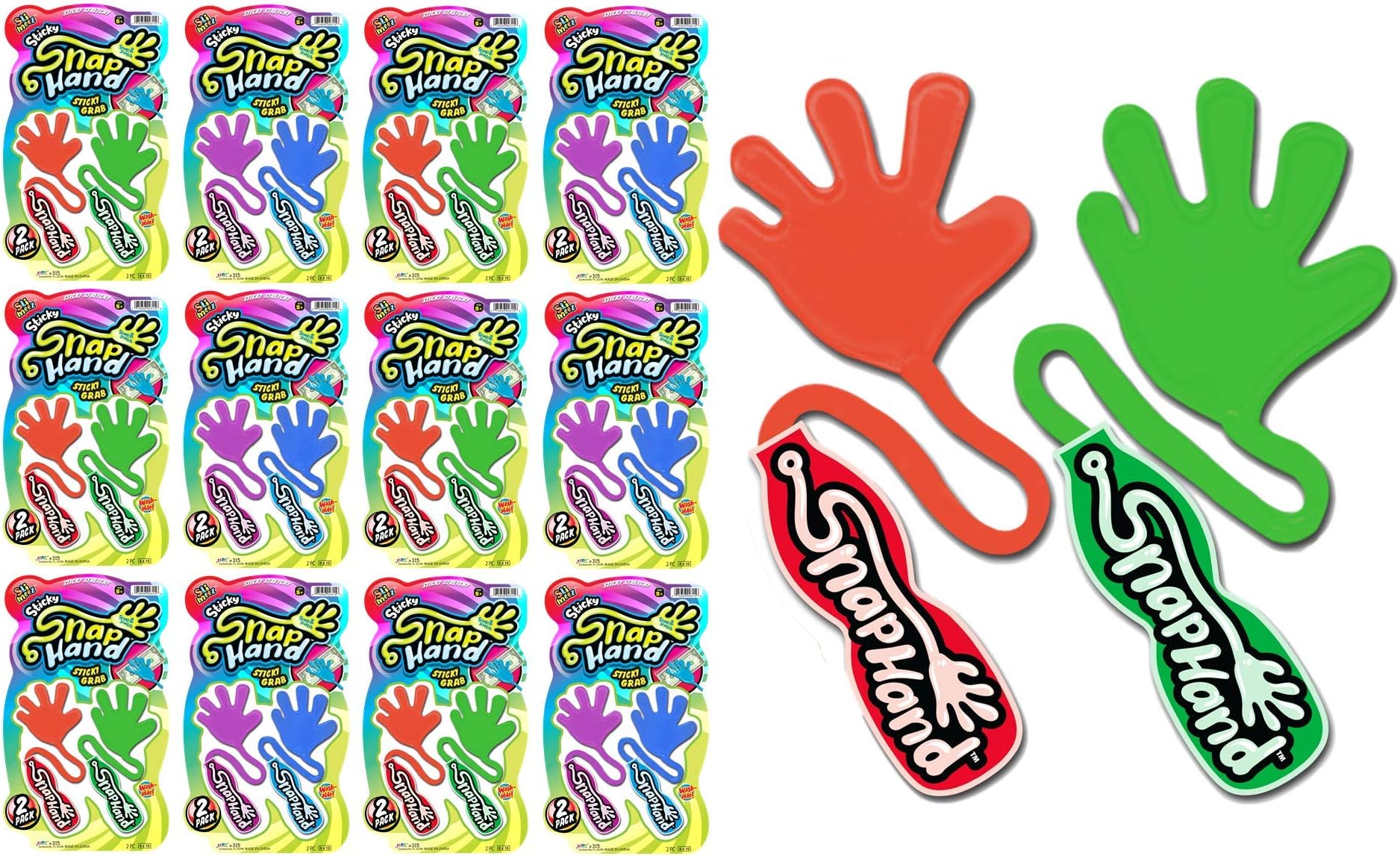 JA-RU Bulk Sticky Hands for Kids (12 Pack; 24 Sticky Hands) Stretchy Slap Hands Sticky Toy | Bulk Party Favors, Goodie Bags Stuffers for Teens, & Middle School Prizes. 315-2s