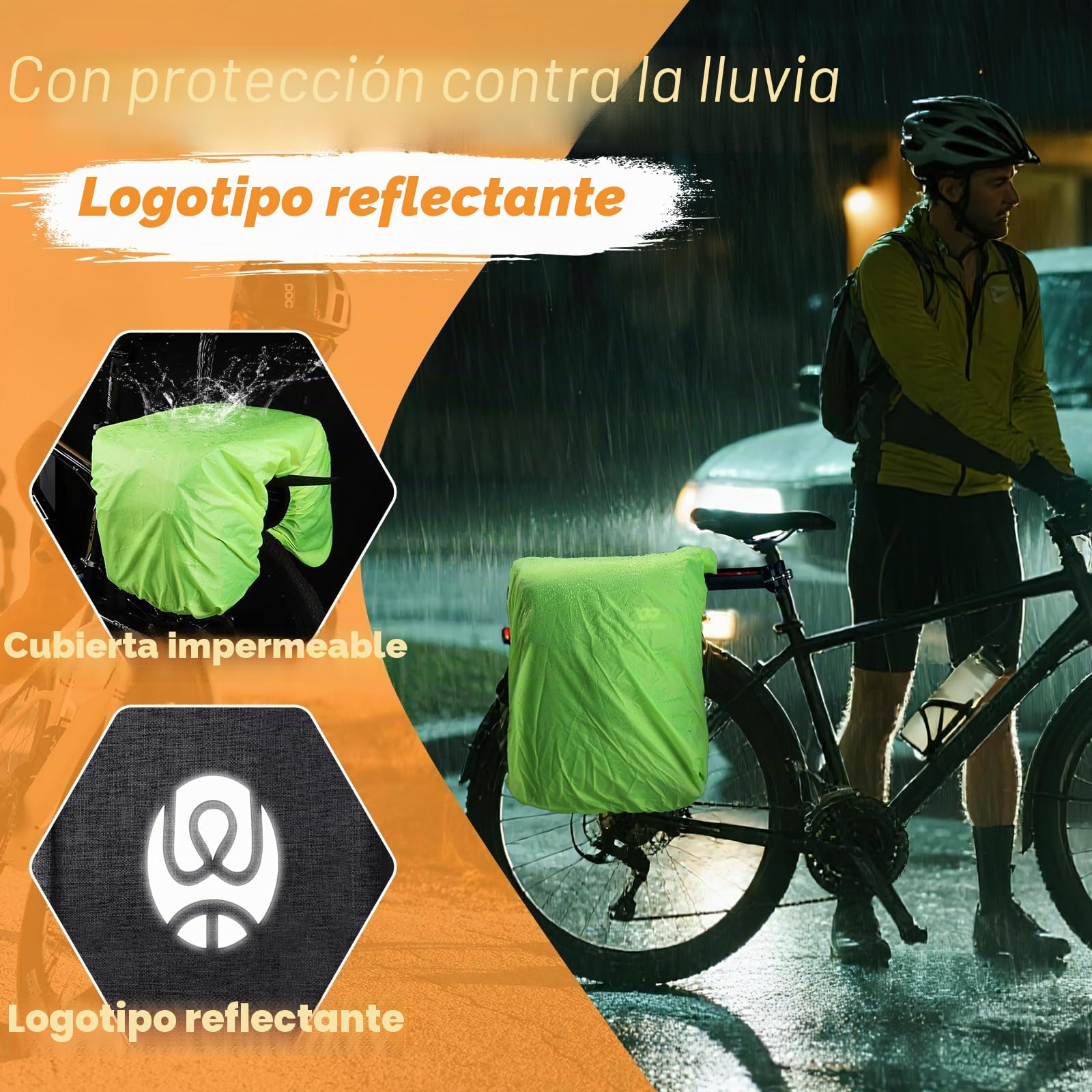 ICOCOPRO Alforja doble para bicicleta, tridimensional para portaequipajes, 35 l, bolsa grande con protección impermeable para la lluvia, para bicicleta de carretera