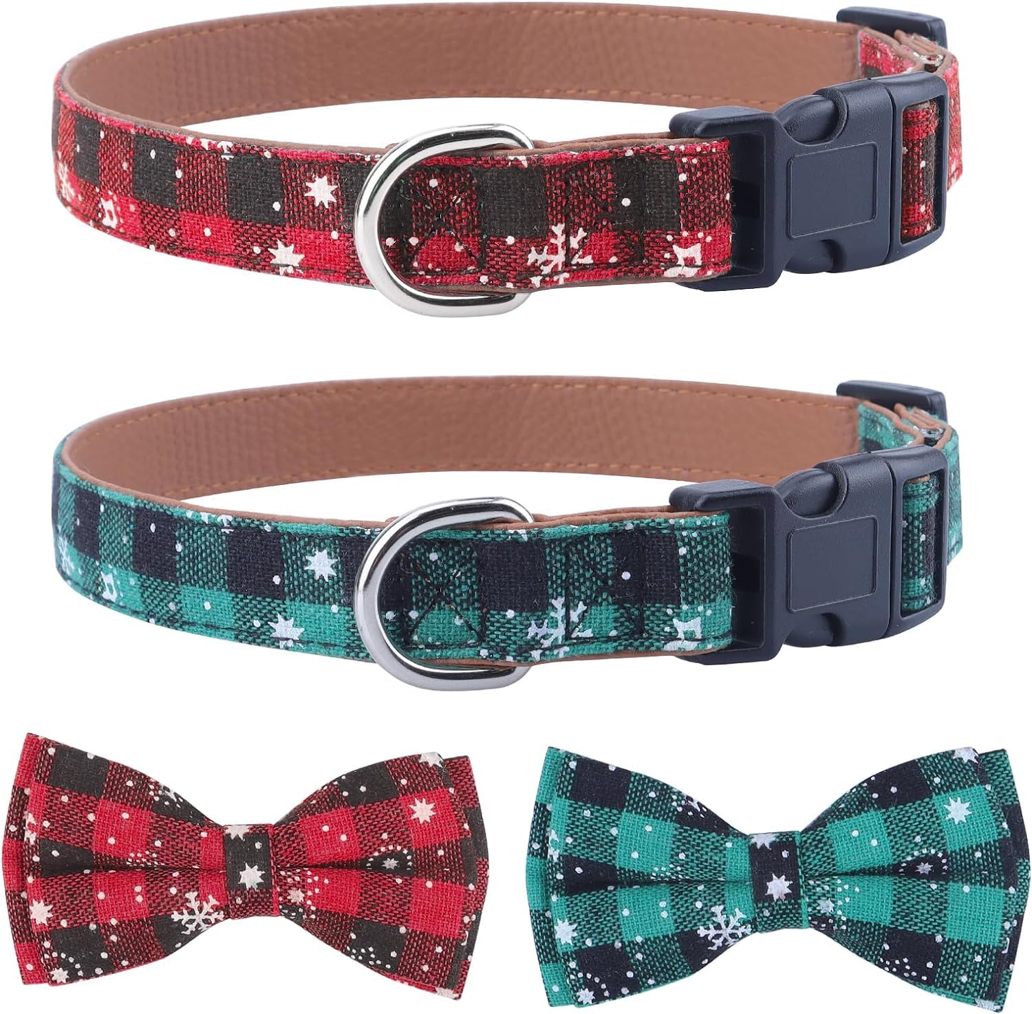 Collare Natalizio per cane, con Papillon Cane Staccabile, Confortevole collare regolabile per cani, Per Cani di Taglia Piccola Media Grande, Matrimonio, Compleanno, Vacanze Natalizio (L, Rosso+verde)