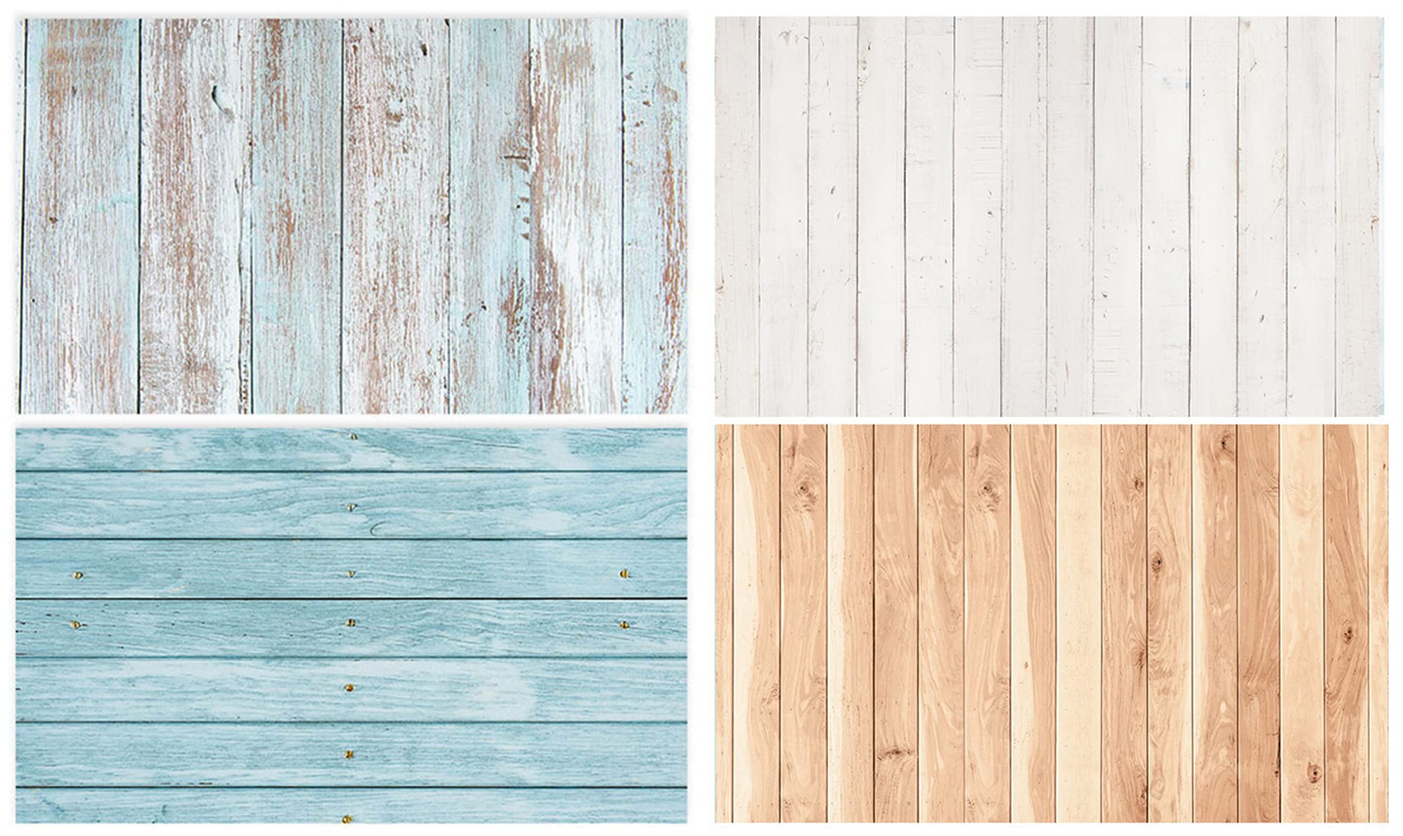 SAVIAURA 2 Sheets - 2 in 1 3D Flat Lay Tabletop Double-Sided Photography Backdrop Photo Studio Flatlay Background PVC Wrinkle-Free for Small Products Shoot (Blue Brown White Wood Surface Pattern)