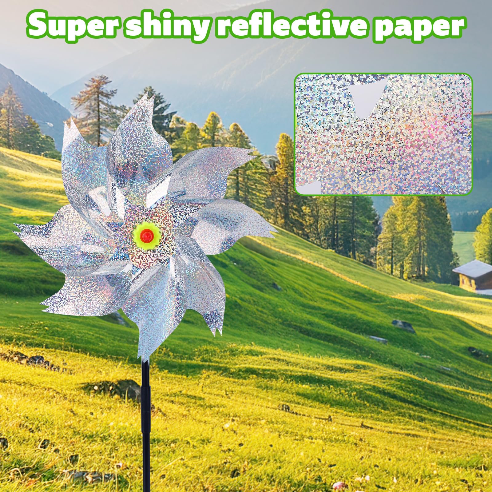 10pcs Reflective Bird Windmill, Pinwheel Prevention for Outside Ultra Sparkly Pin Wheel to Deter Animal Devices - Image 4