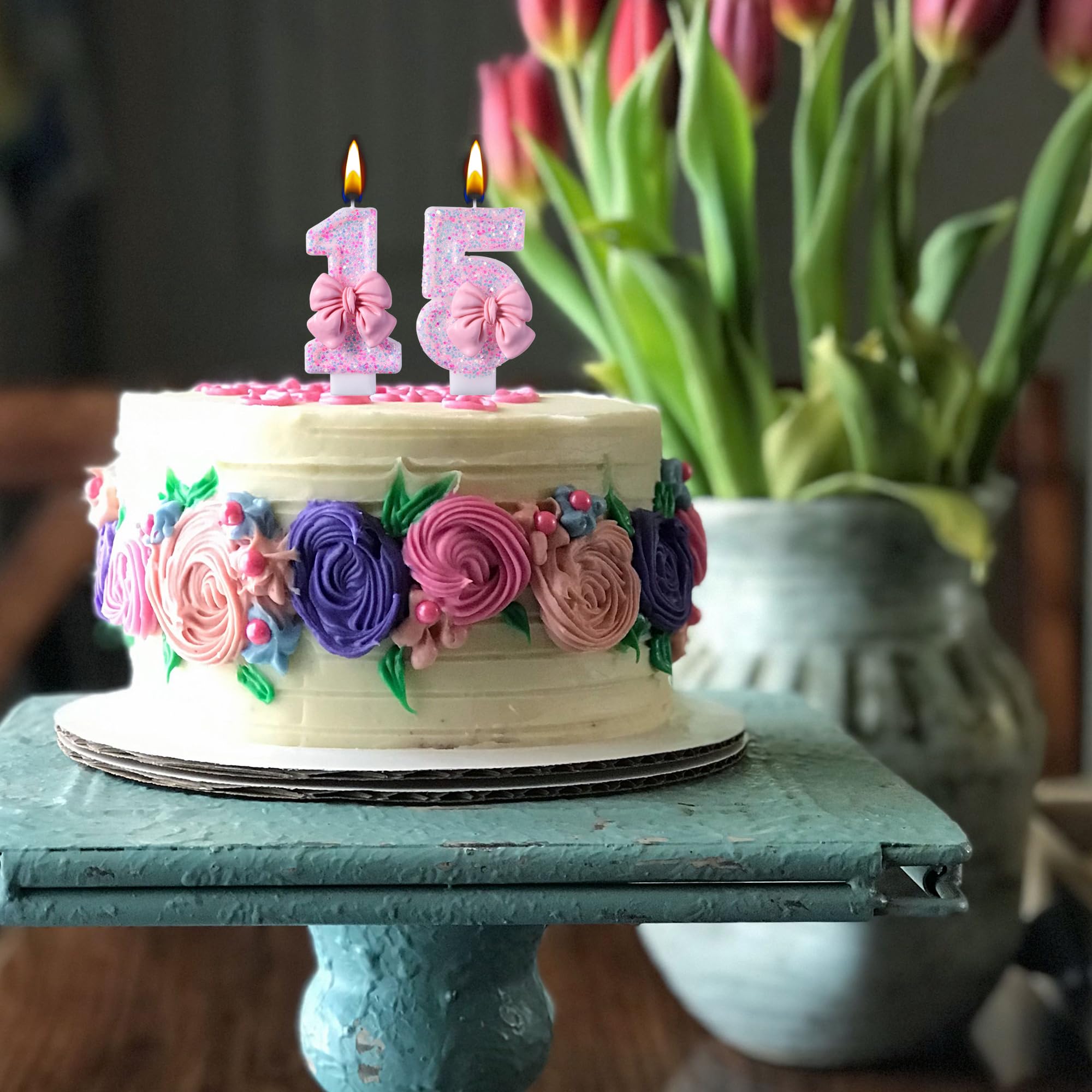 Velas de cumpleaños número 15, velas de cumpleaños rosas con números de 15 años, decoración de pastel para fiesta de cumpleaños, regalos para niñas