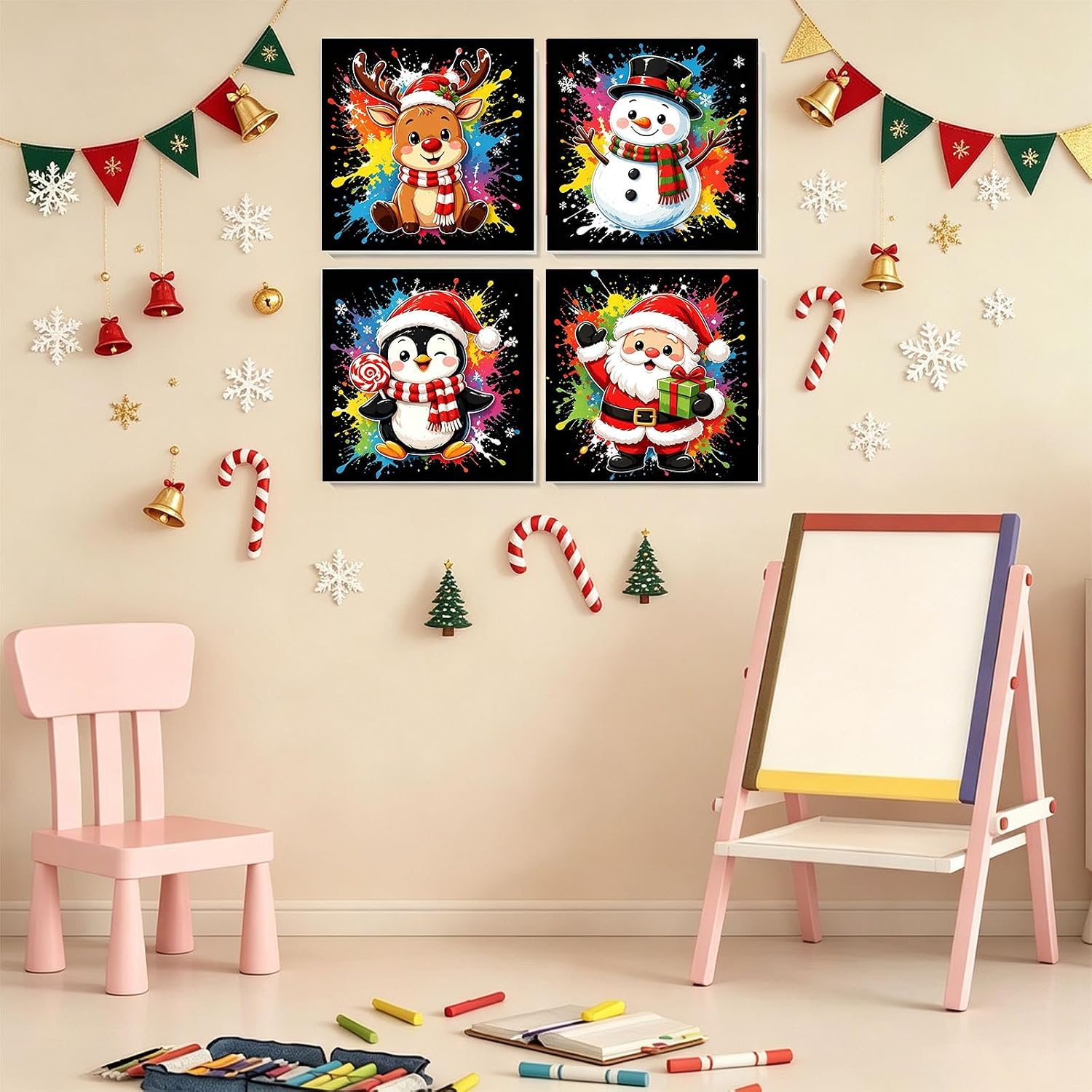Arttoplus 4 Pack Paint by Numbers Kit for Kids with Frame Christmas, 8x8in image 5