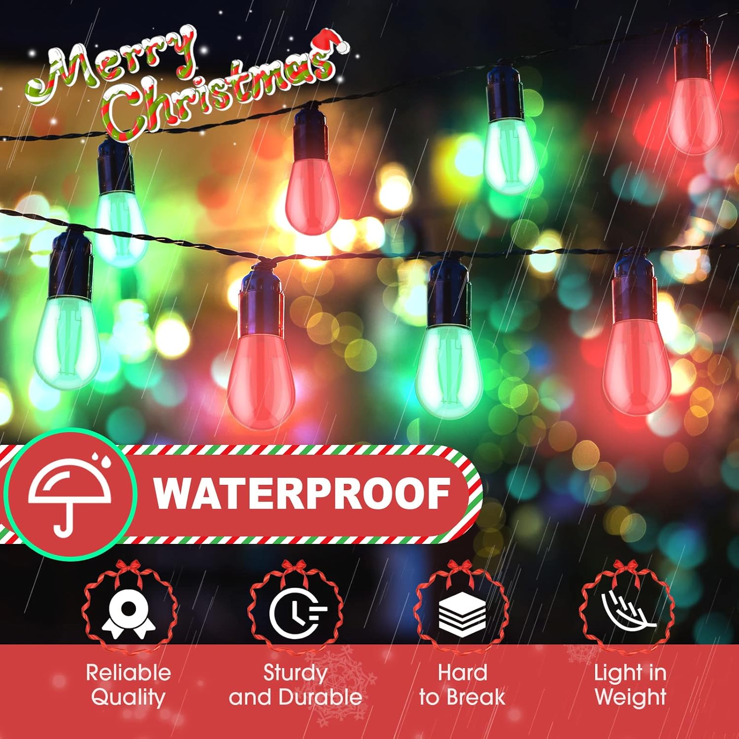 Christmas Red and Green S14 LED Light Bulbs Colored Bulbs Replacement String Lights 2 Watt E26 Base for Indoor Outdoor Village, Patio, Porch, Bistro Decor (50 Pieces)