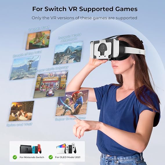 Upgraded VR Headset for Nintendo Switch & Switch OLED Model, Switch VR Virtual Boy Games Glasses with Adjustable HD Lenses and Head Strap with Rotary Button, Labo VR for Switch Accessory(Black&White)