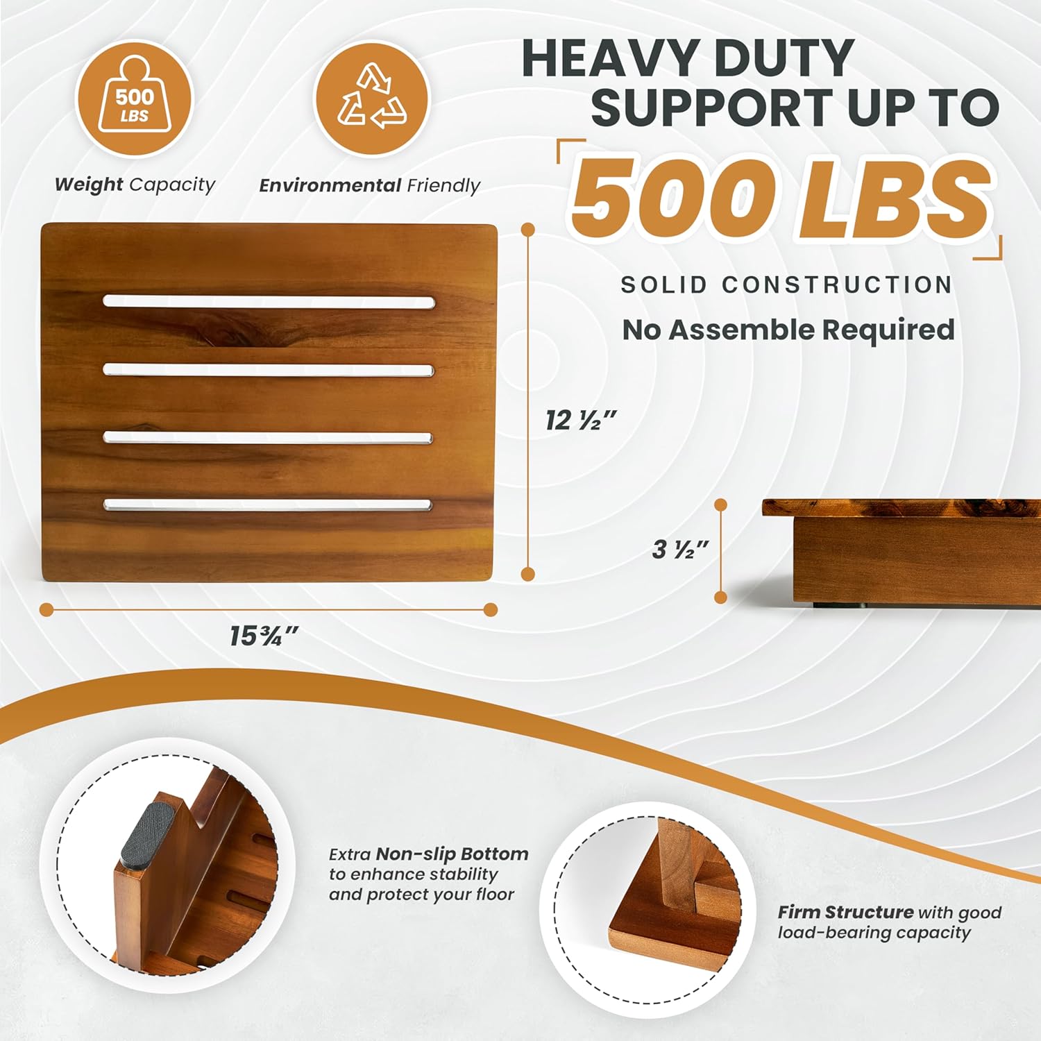 Holana 3.5in Height Wooden Step Stool for Adults (Fully Assembled) - 500 Lbs One Step Stools for High Bed Riser - Small Stepping Stool for Elderly, Seniors, Kid/Bathroom, Bed, Kitchen (Acacia Wood)