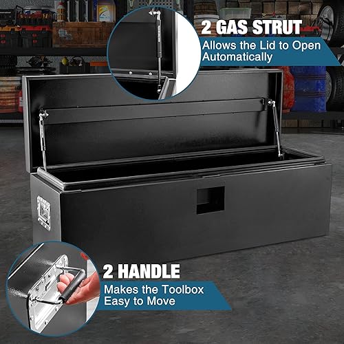 Miniatura 7 de Garvee Caja de Herramientas de Acero Negro para Cama de Camión, Caja de Lengüeta de Remolque, Organizador de Almacenamiento de Camión, Cofre