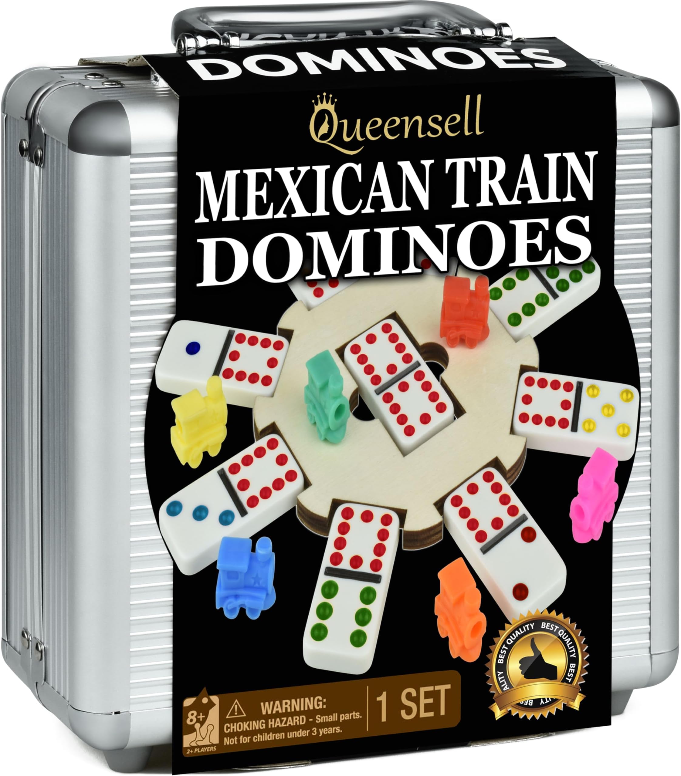 Mexican Train Dominoes Set with Wooden Hub, Domino Tile Board Games - Double 12 Dominos Set for Family Game Night for Adults and Kids Ages 8 and up (Double 12)