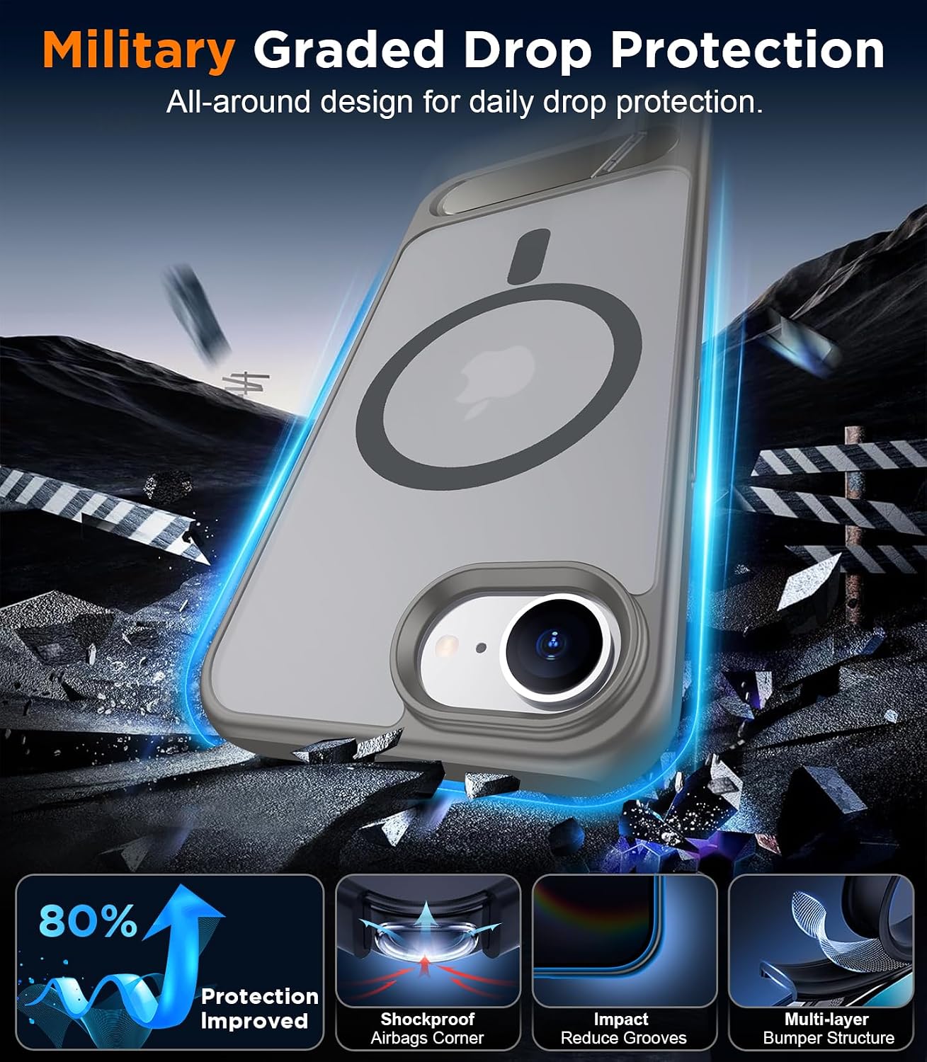 Magnetic Compatible with iPhone 17e Case & iPhone 16e Case,[Built-in Invisible Kickstand][Compatible with MagSafe][Military Grade Shockproof] Slim Translucent Matte Case for iPhone 16e/17e 6.1"