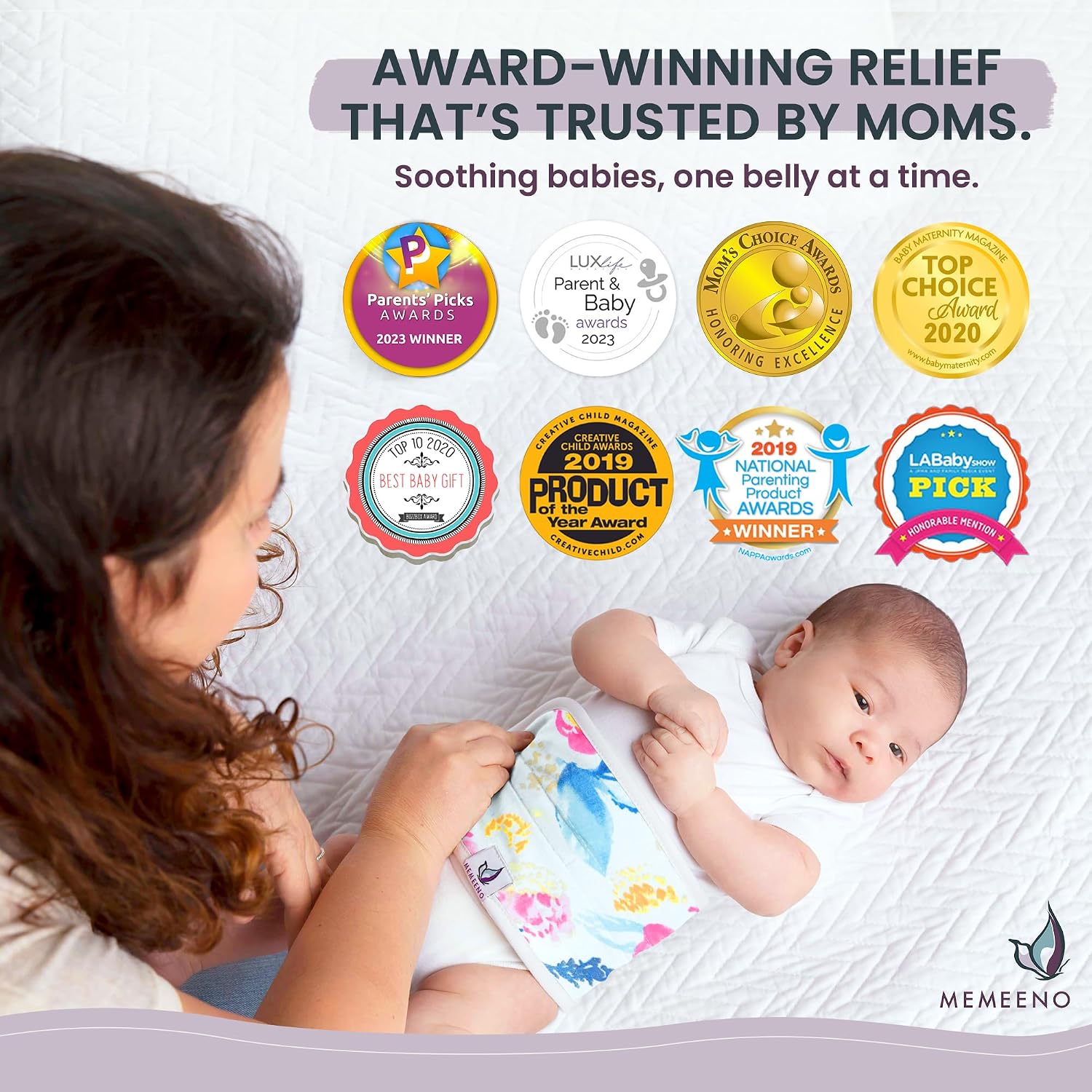MEMEENO Belly Band for Baby Gas and Colic Relief - Heating Pad for Colic, Heated Tummy Wrap for Newborn infants, Aquarelle