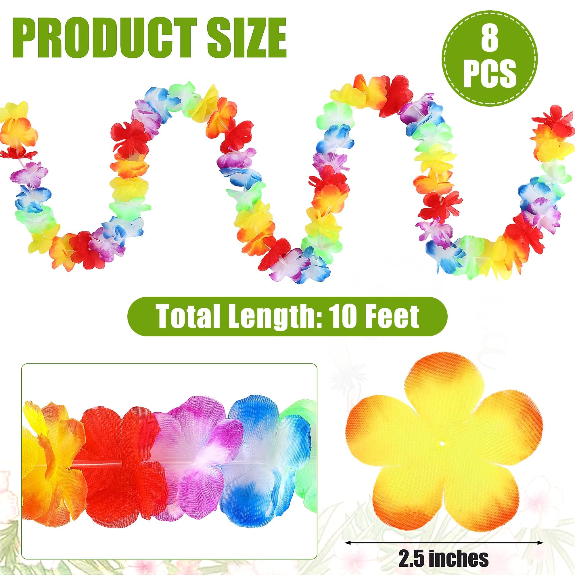 Fovths 8 Stück je 3 m lange hawaiianische tropische Blumen-Girlande, Jumbo, mehrfarbig, Hibiskusblume, Banner, Sommer, Strand, Tiki, Party, Hawaii, Luau-Dekorationen