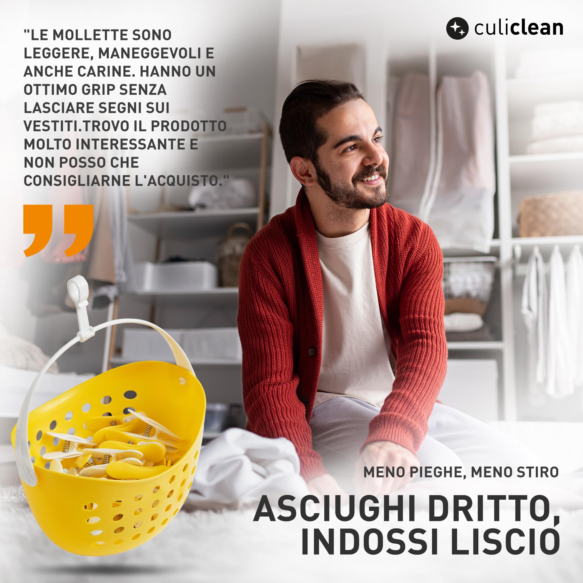 culiclean Cestino per Mollette da Bucato con 40 Mollette – Porta Mollette da Esterno – Mollette Bucato Antisegno e Resistenti – bianco-nero, cestino nero