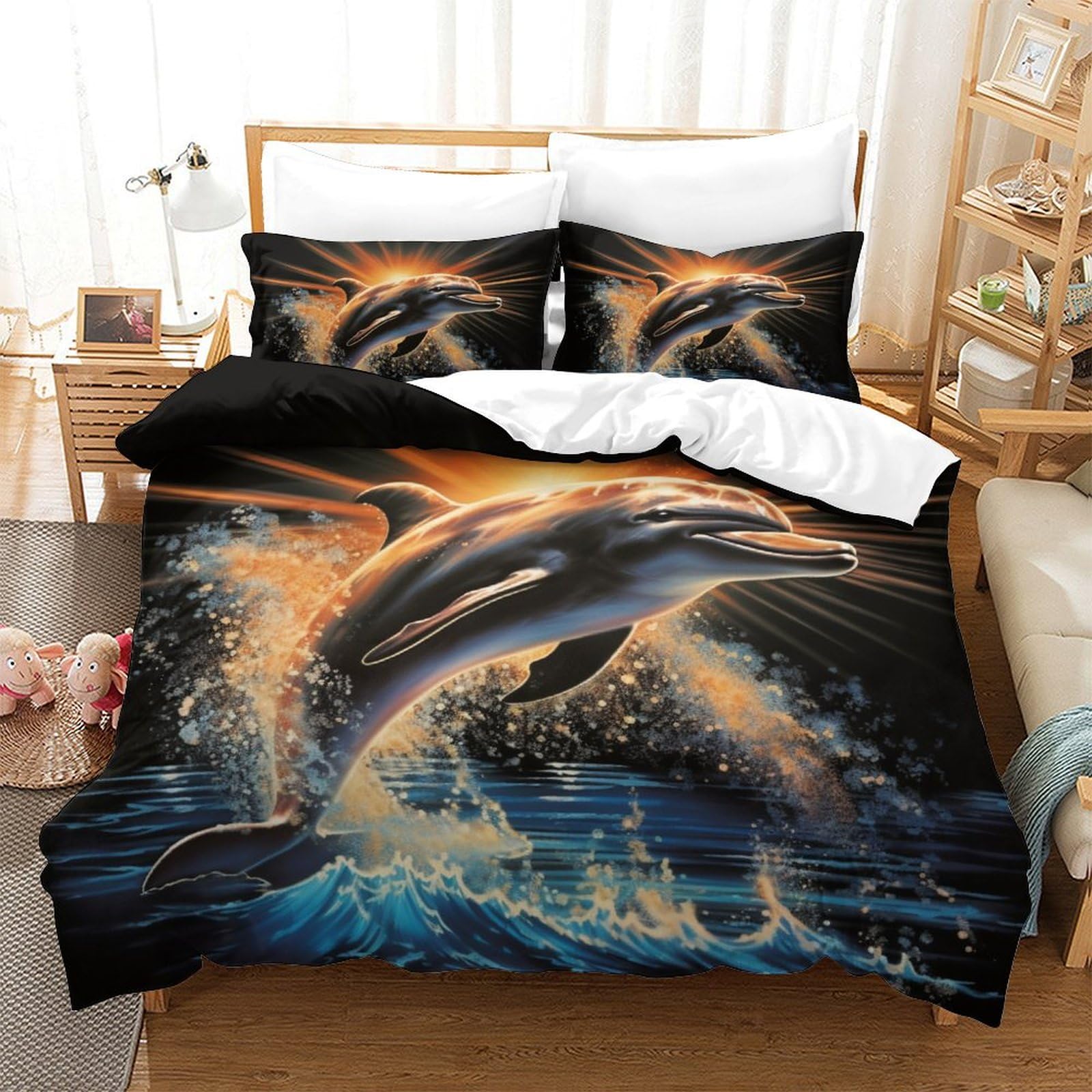 Literie Enfants dauphins en microfibre douce anti-plis pour lit 2 places