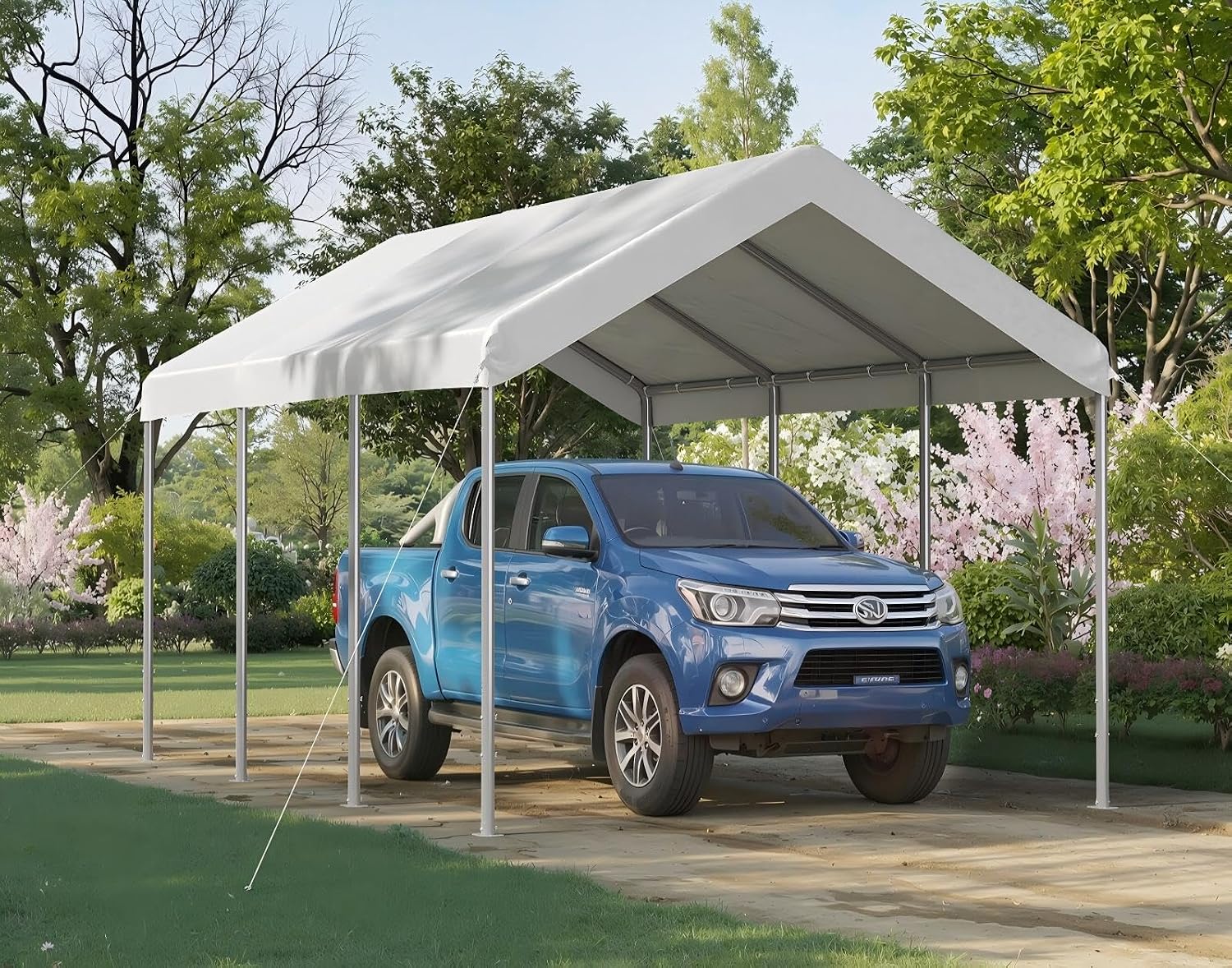 Aoxun Carport 10x20 ft Heavy Duty Canopy, Adjustable Height Potable Car Canopy for Cars, Boats, Trucks, Outdoor Carport Shelter Portable Garage with Reinforced Frame, White