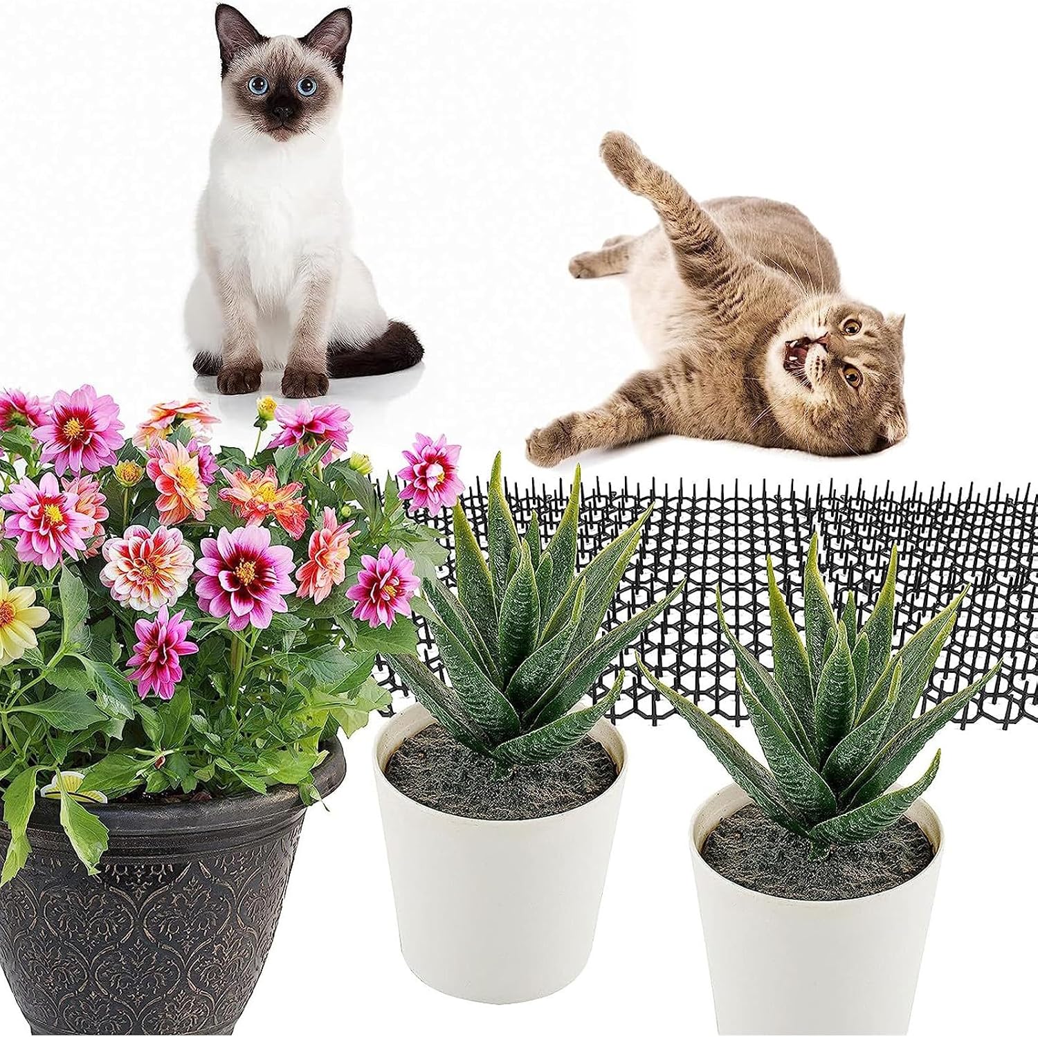 12Pcs Cat Deterrent Mat, Anti Cat Dog Network with Plastic Spikes, Indoor Outdoor Training Mat for Keeping Away Cats Dogs, Protecting Plants Furniture and Cars, PP Materi