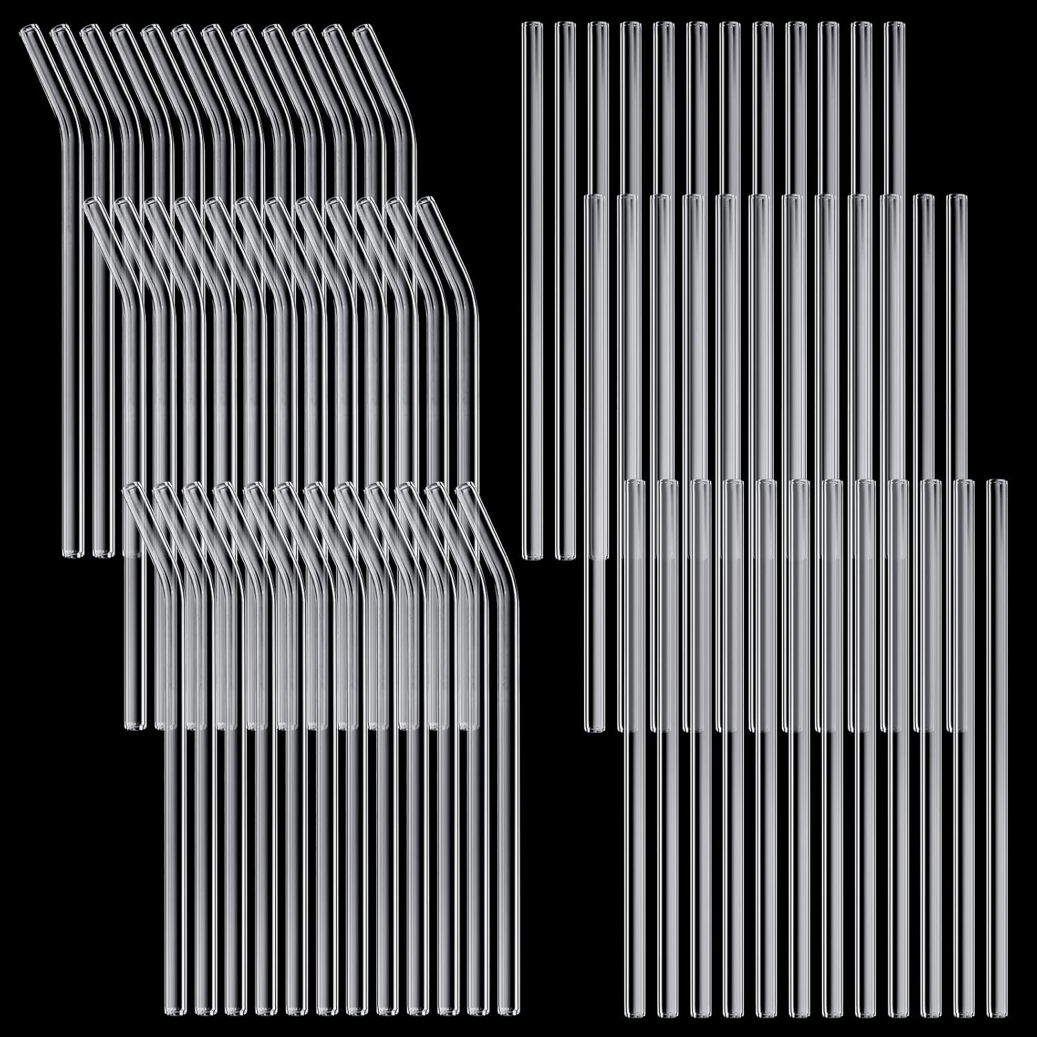 Weysat 100 Pcs Reusable Glass Straws Bulk Glass Drinking Smoothie Straw for Cup Beer Juice Cocktail Milkshakes Bar Cafes Party Supplies, Straight and Bent(8 mm x 7.9 Inch,Clear)