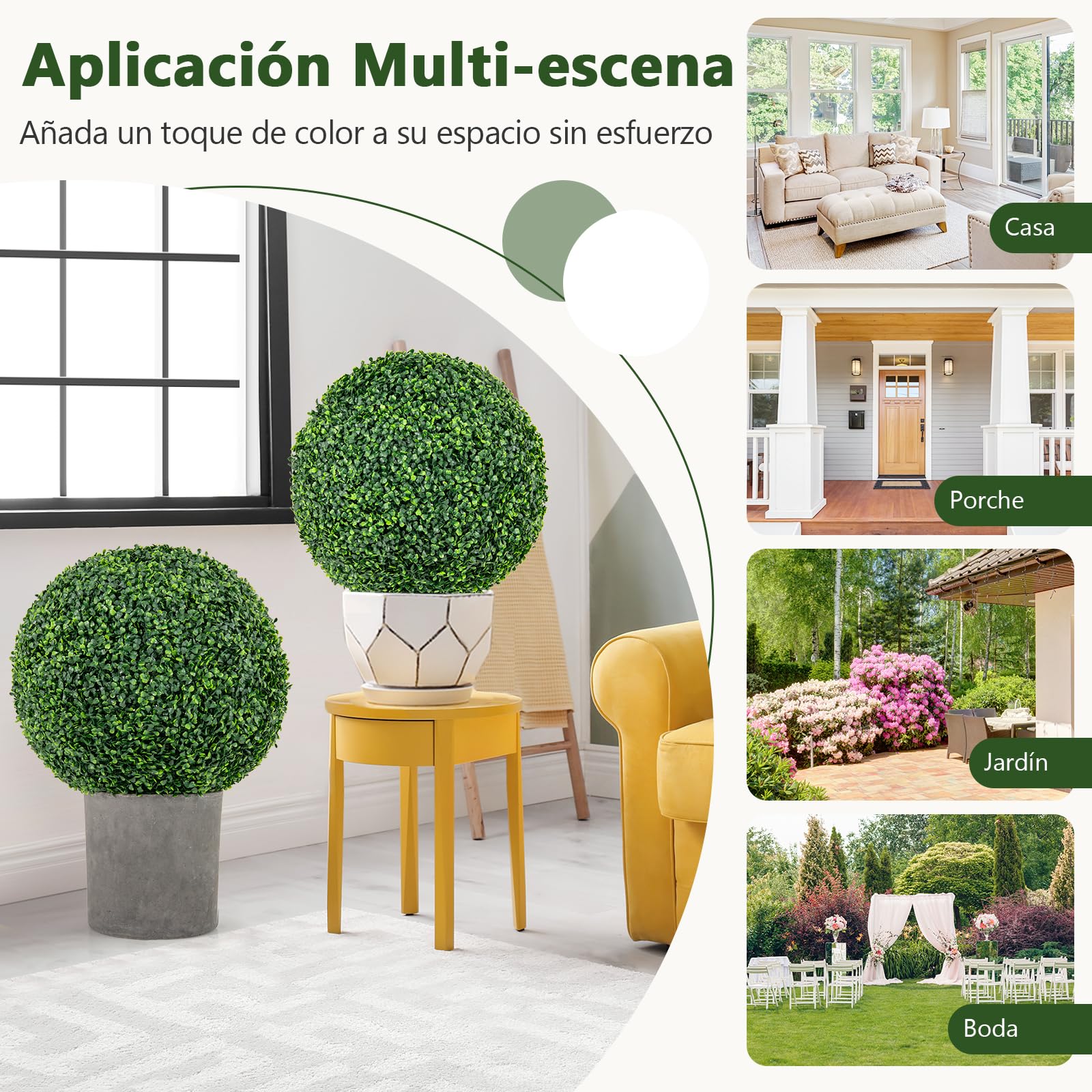 Giantex Juego de 2 Bolas de Topiario Artificial, Plantas Esféricas Falsas de 50 cm, Arbustos Verdes Redondos Resistente al Sol, Bolas Decorativas para Jardín, Patio, Boda