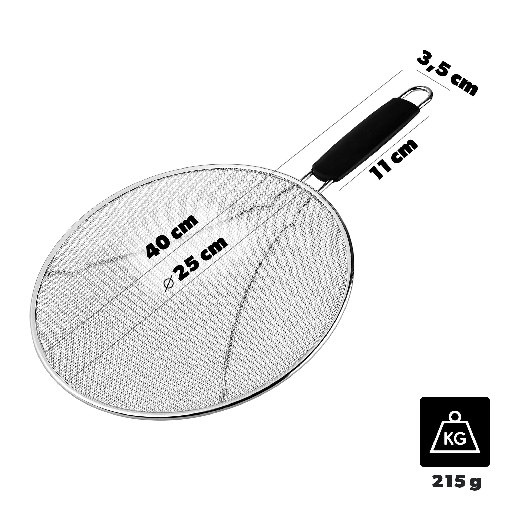 KADAX Padella paraspruzzi Ø 25 cm, in acciaio inox con rete a maglia fine, coperchio paraspruzzi per padella, utensili da cucina contro la spruzzatura dell'olio (argento) - 3