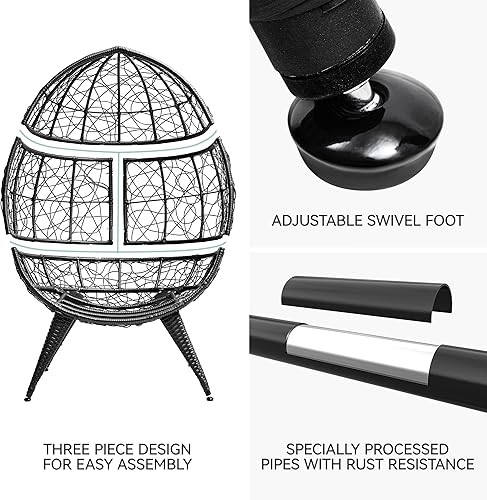 Miniatura 8 de YITAHOME Silla de huevos de mimbre para interiores y exteriores, tumbona grande de gran tamaño con cojín de soporte, silla de cesta de huevos de