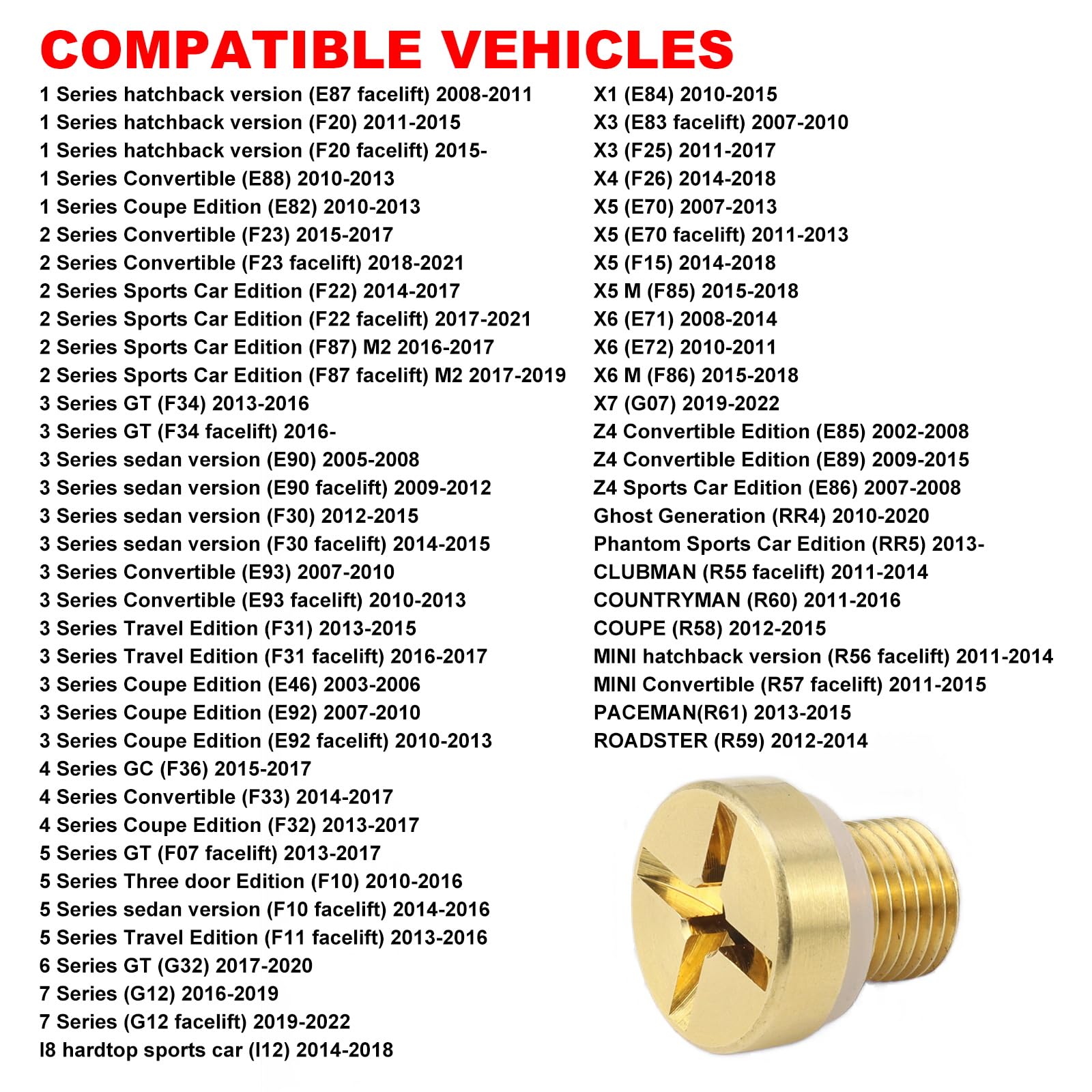 Coolant Expansion Tank Bleeder Screw For BMW 1/3/5/X3/X5 Series - OEM# 17111712788