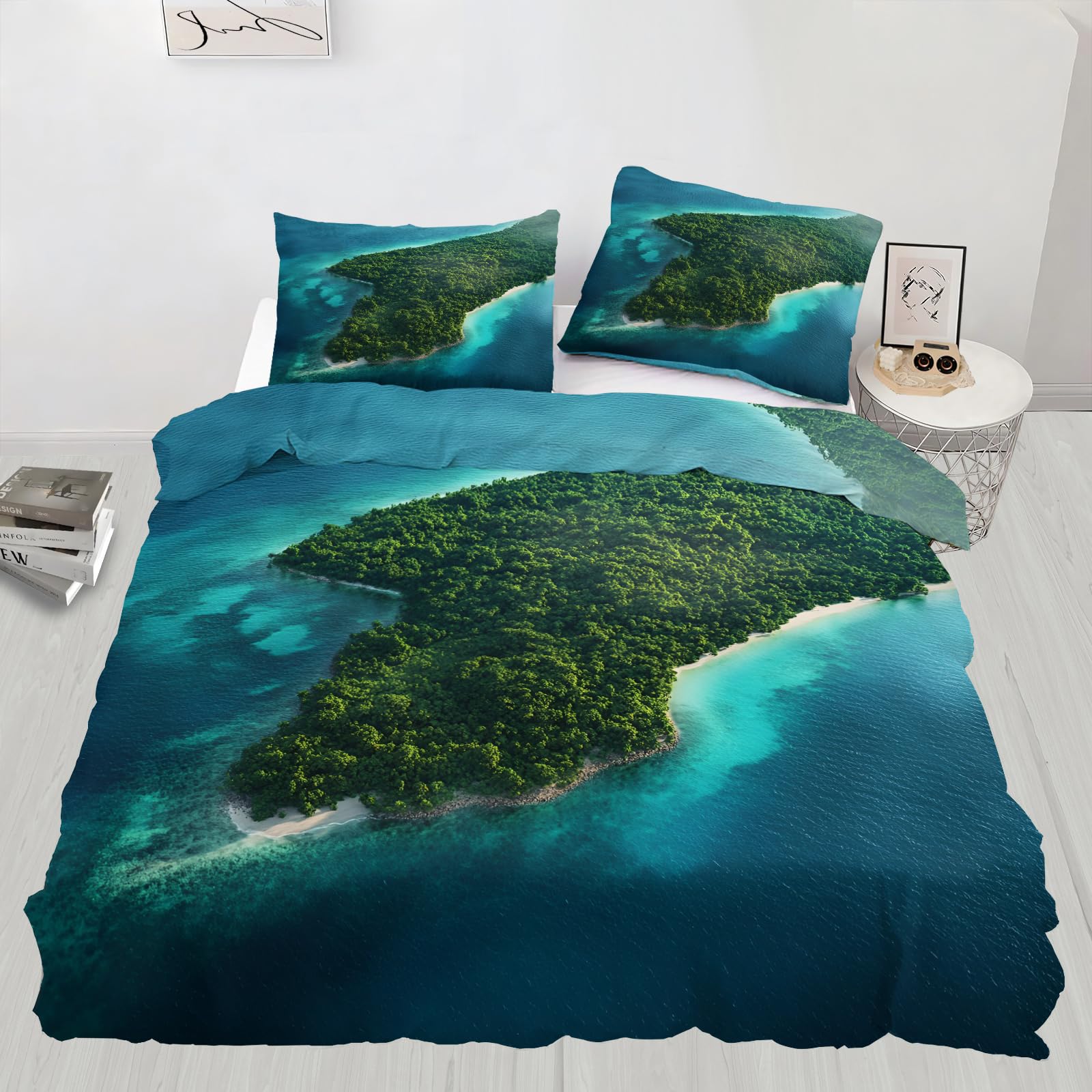 Housse de couette tropicale 220x230 anti-plis parure de lit 2 taies d'oreiller douce adulte
