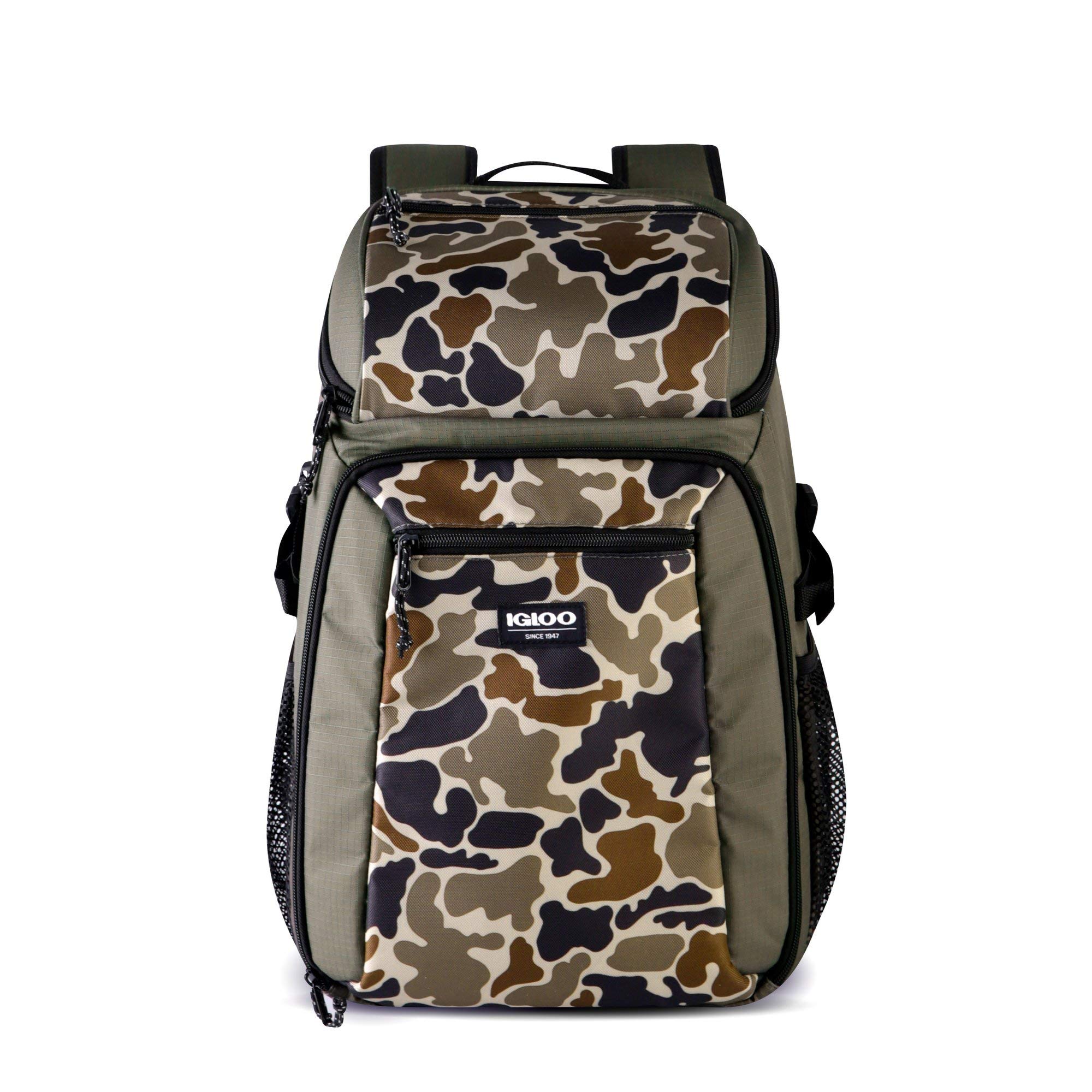 Igloo Gizmo Durable, Compact & Adjustable Insulated Leak Proof 30 Can Cooler Backpack Tote, Camouflage