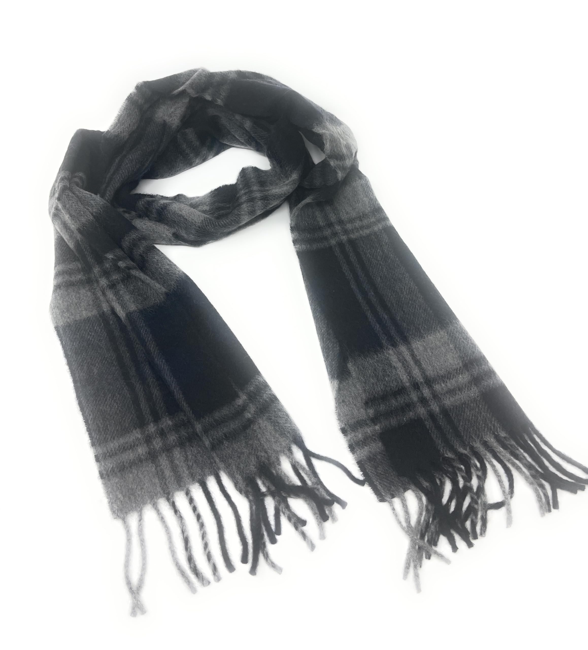 Sciarpa in 100% puro cashmere – leggero secondo – nero e grigio a quadri/plaid
