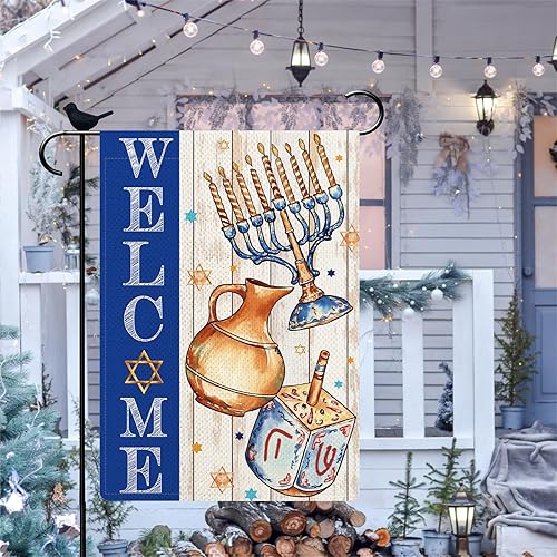 Miniatura 4 de Bandera de jardín de feliz Hanukkah con la estrella de David Love and Light Menorah, decoración de Navidad judía, bandera de arpillera para
